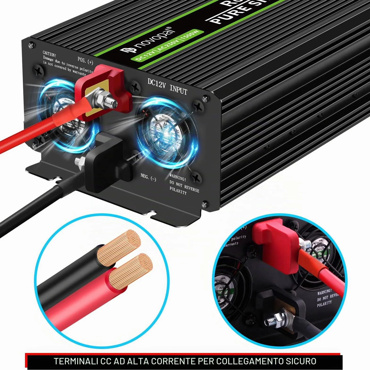 Novopal Inverter Onda Sinusoidale Pura 1500W DC 12V AC 220V 230V Convertitore di Tensione con Telecomando 5M