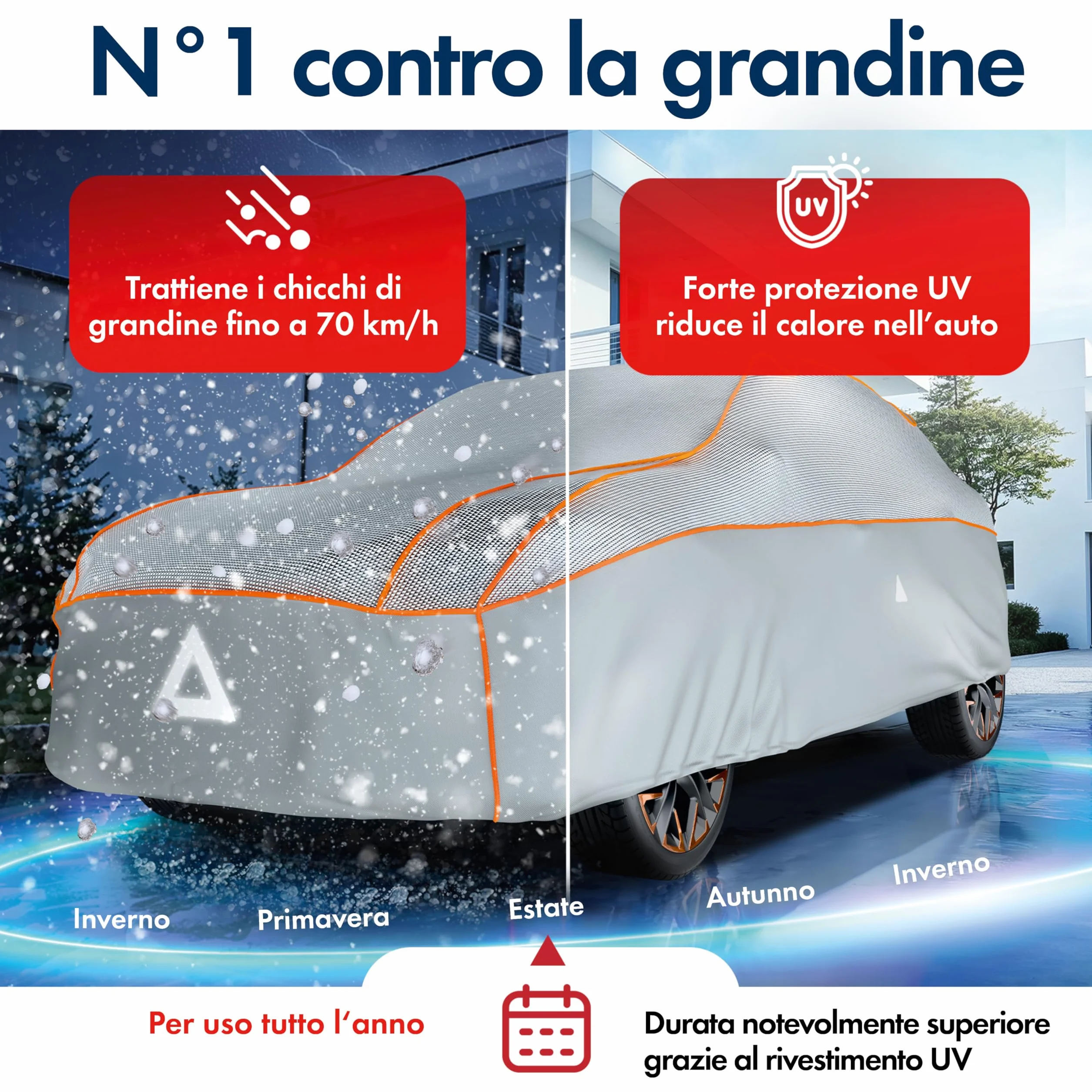 Walser Premium Telo Antipioggia per Auto, Copertura EPE Sun Protect con Protezione UV, Copri Veicolo Impermeabile 100%, Telone Garage Antigrandine Antipolvere Traspirante Esterno