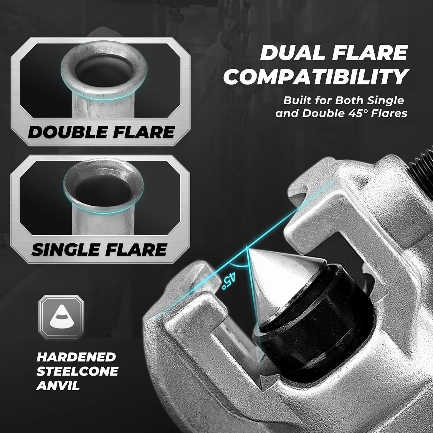 Flexzion Svasatore Tubi 3/16"-5/16" 45° Cono Eccentrico Ottone Alluminio Acciaio HVAC