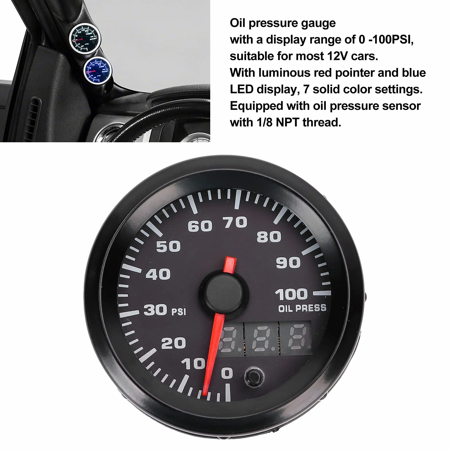 Manometro dell'olio, robusto display a LED Manometro digitale dell'olio ad alte prestazioni per auto
