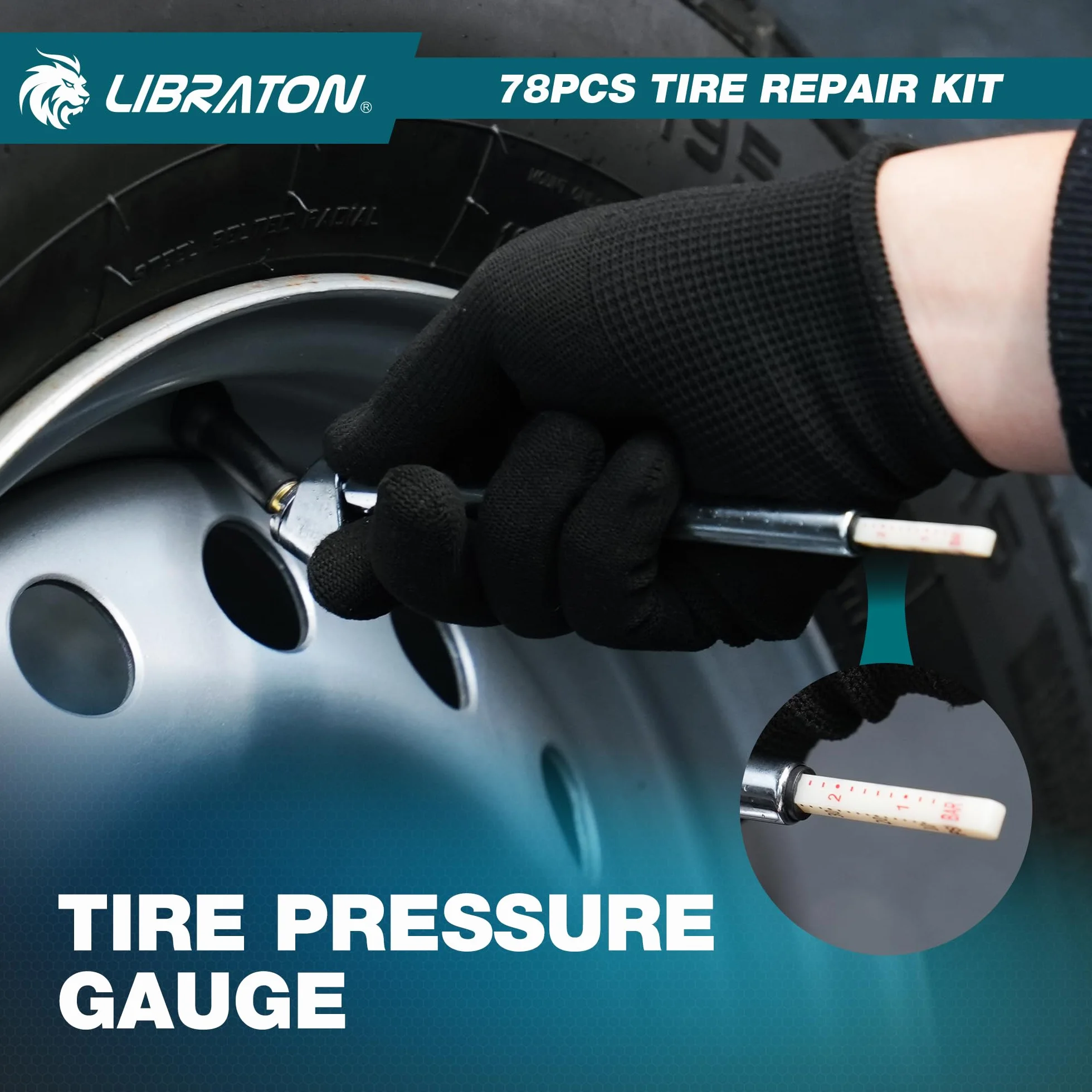 Libraton Kit Riparazione Pneumatici Auto Professionale per Fori e Puncture Tubeless