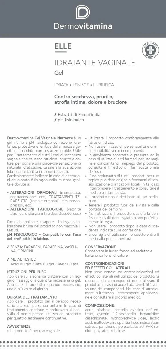 Dermovitamina Elle Gel Vaginale Idratante Igiene Intimo Donna 40 ml