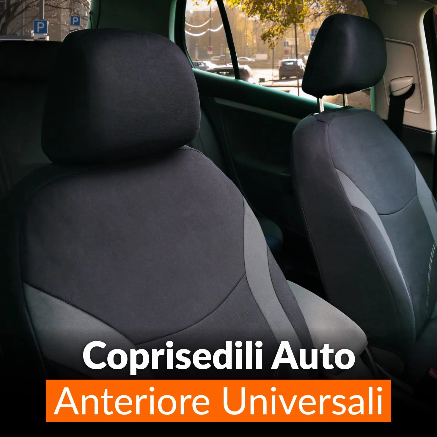 Upgrade4cars Coprisedili Auto Anteriore Universali Nero Grigio Set per Guidatore e Passeggero Accessori Auto Interno