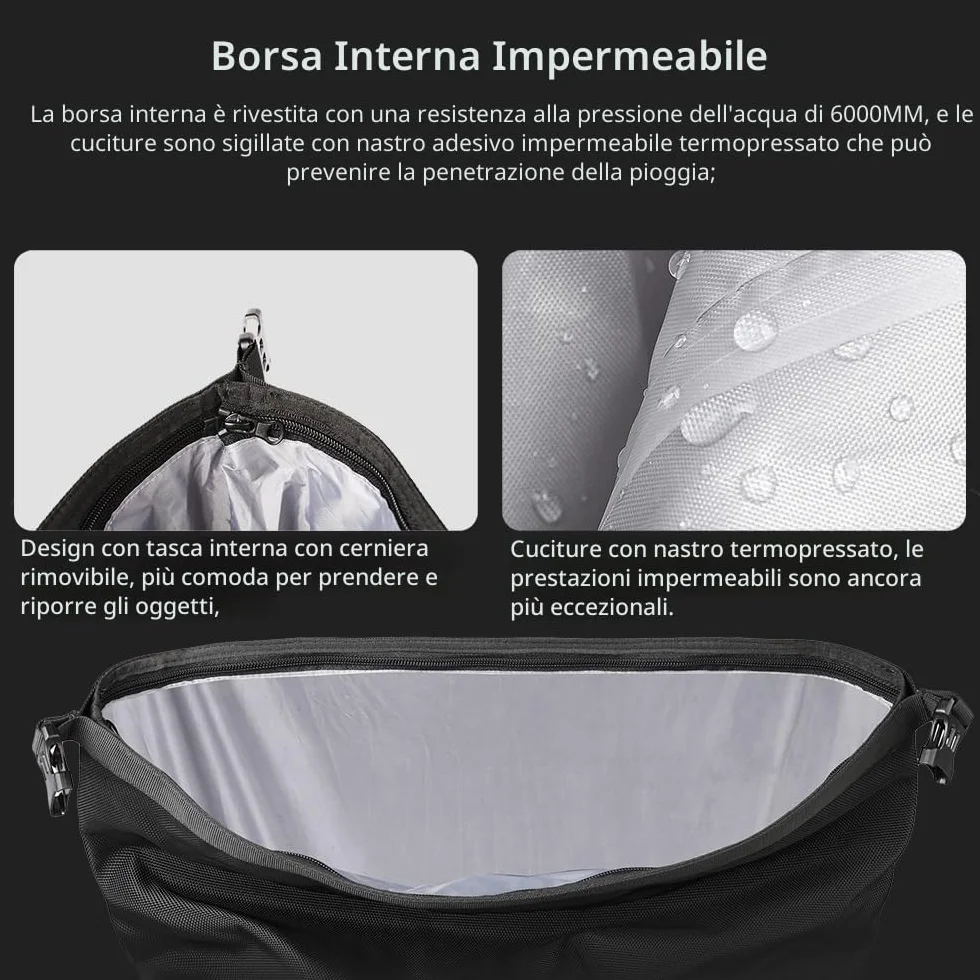 Rhinowalk Borse da sella per moto impermeabili a sgancio rapido 25 L nero
