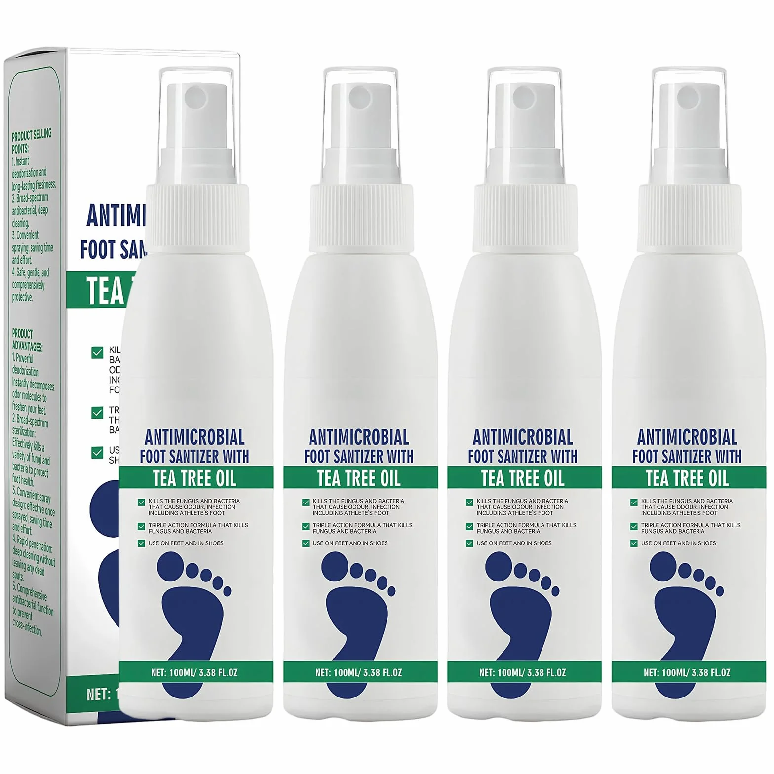 Spray Piedi Antiodore 4x100ml per Infezioni e Odore ai Piedi