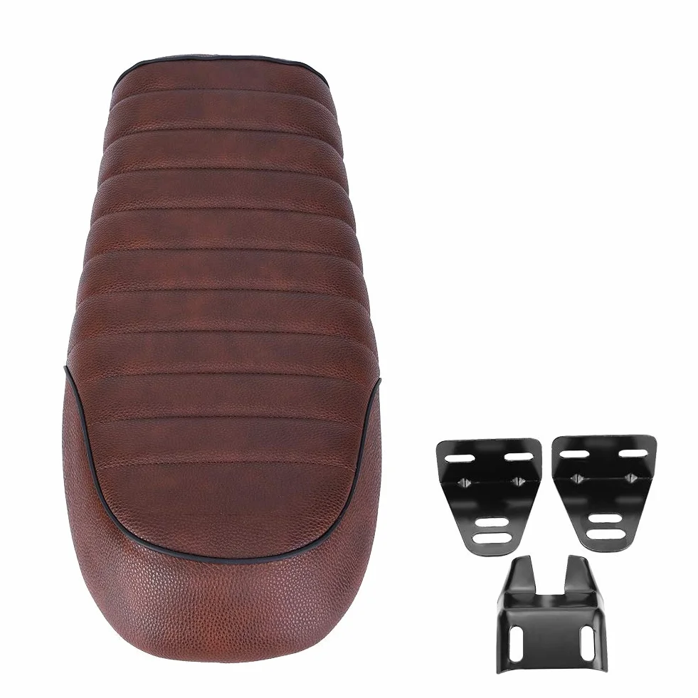 Sedile Moto in Pelle PU Vintage Cafe Racer Sella Piatta Cuscino per CG125 GN CB400SS