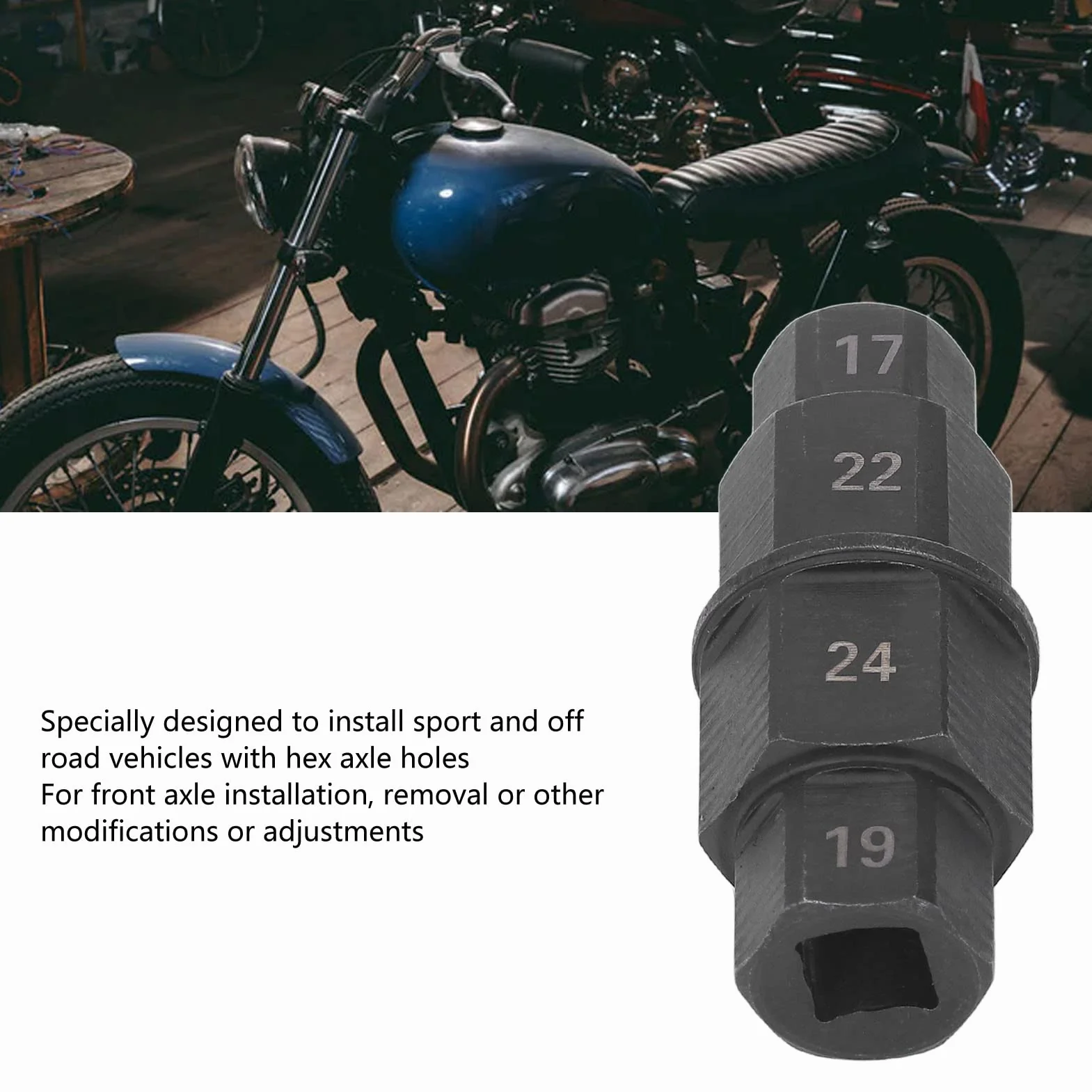 Chiave a bussola per asse esagonale 17 19 22 24 mm Nero moto