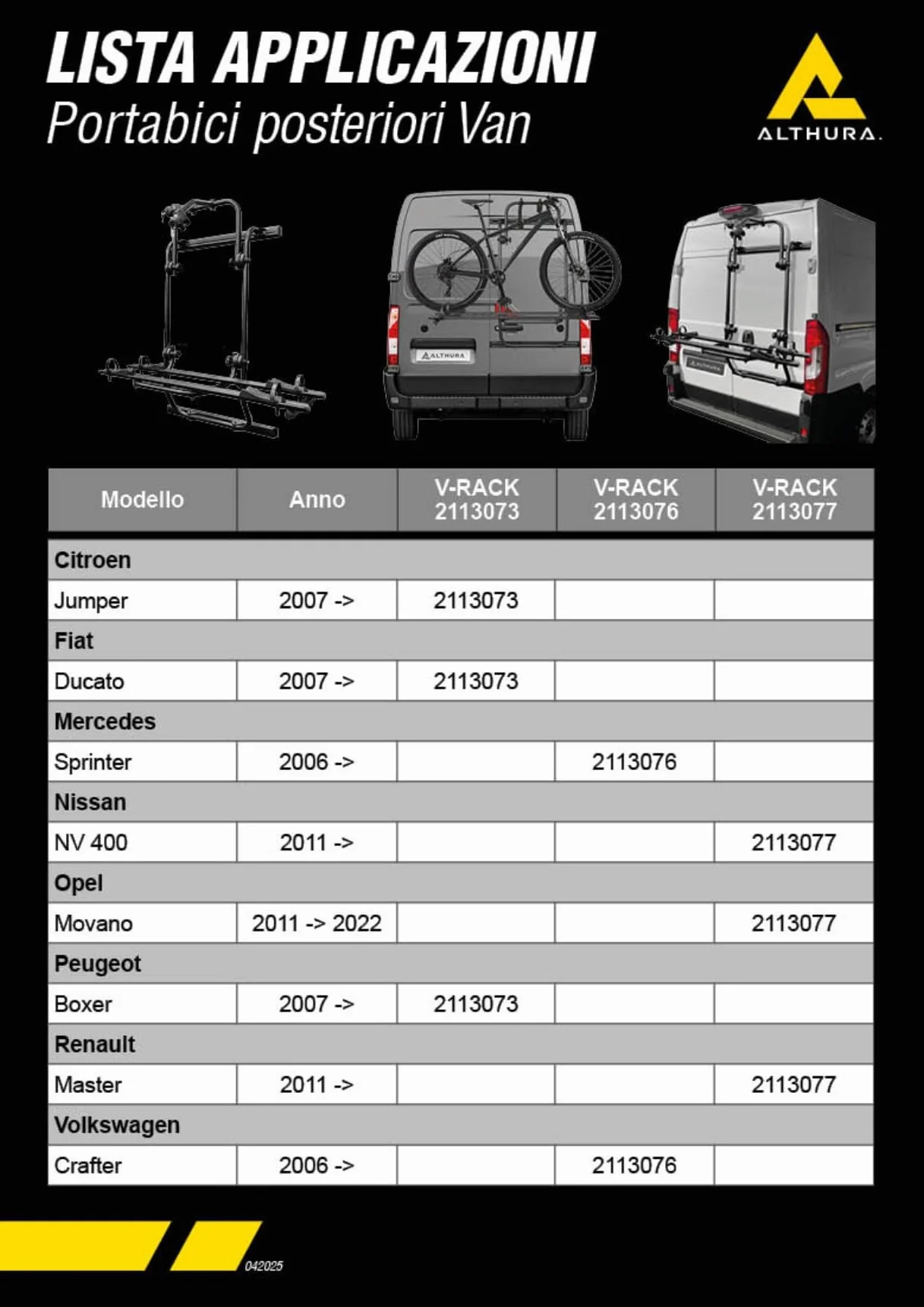 Portabici Posteriore V-Rack 2113073 in Alluminio per Van Doppia Anta - Robusto, Stabile e Facile da Usare - Compatibile con Citroen Jumper, Fiat Ducato, Peugeot Boxer