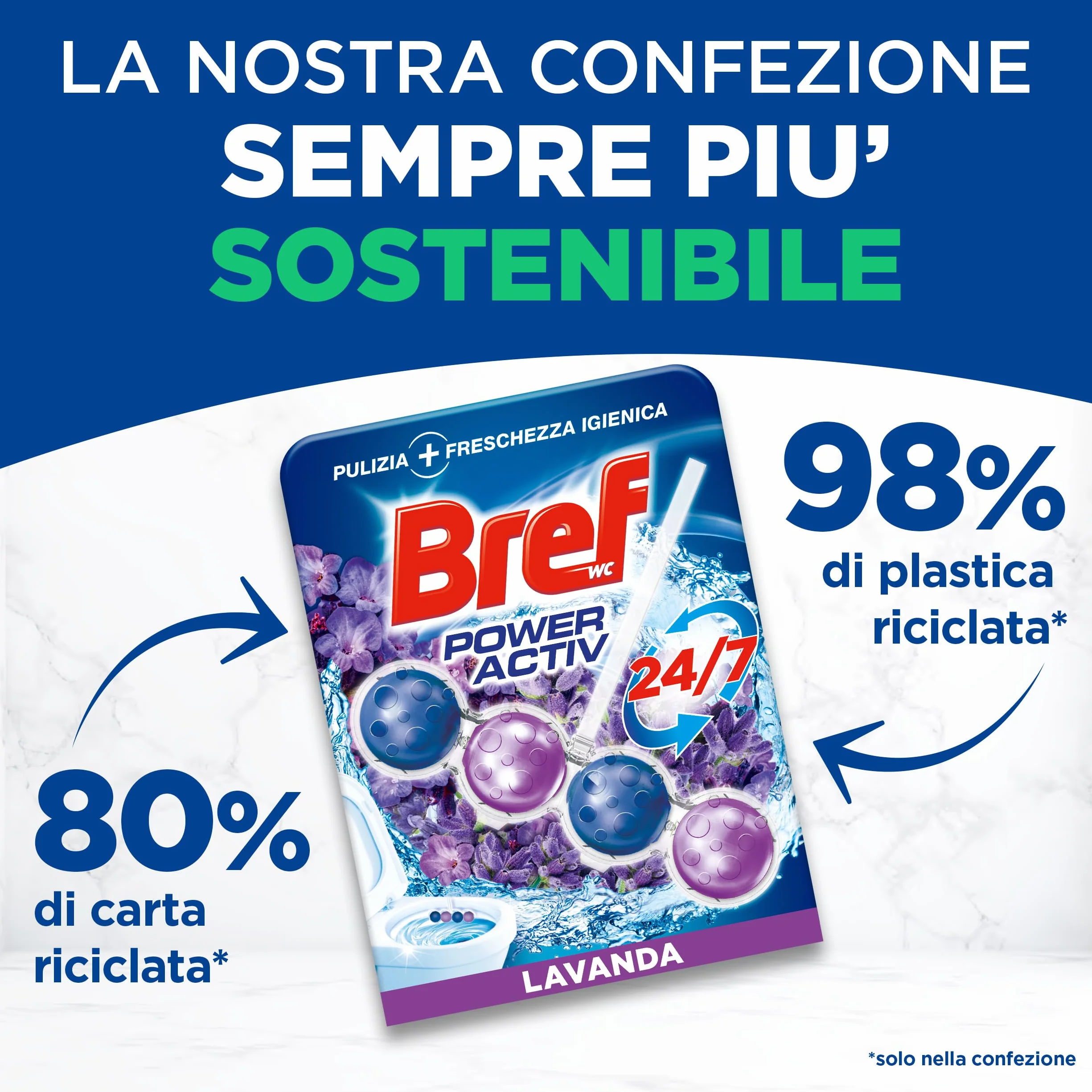 Bref WC Power Activ Lavanda Detergente Profumatore Pastiglie Igienizzante Bagno 2 Pezzi