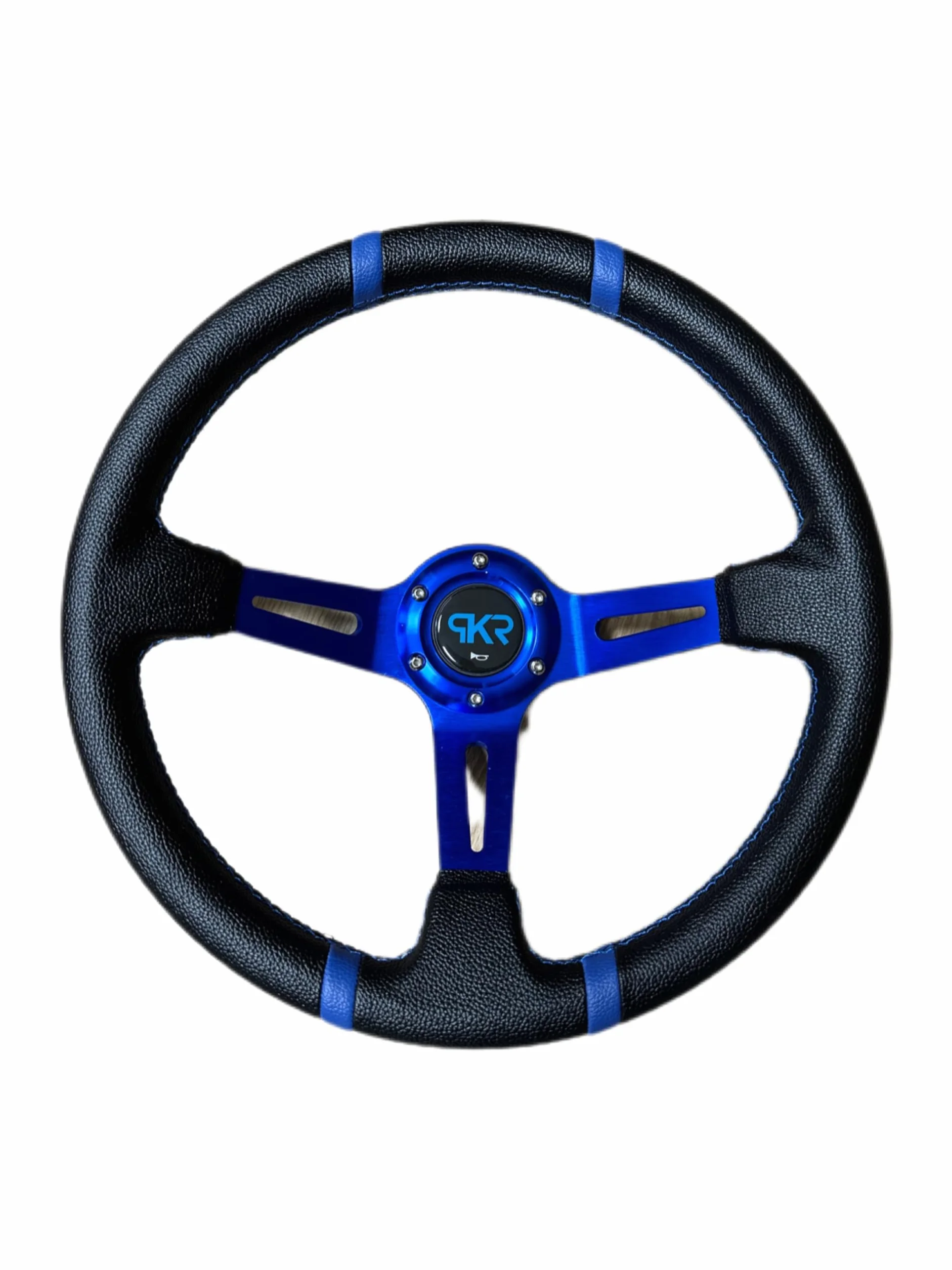 PKR VOLANTE SPORTIVO A CALICE NERO CON STRISCE BLU SPORTIVO UNIVERSALE AUTO RALLY SPORT GARE RADUNI TUNING