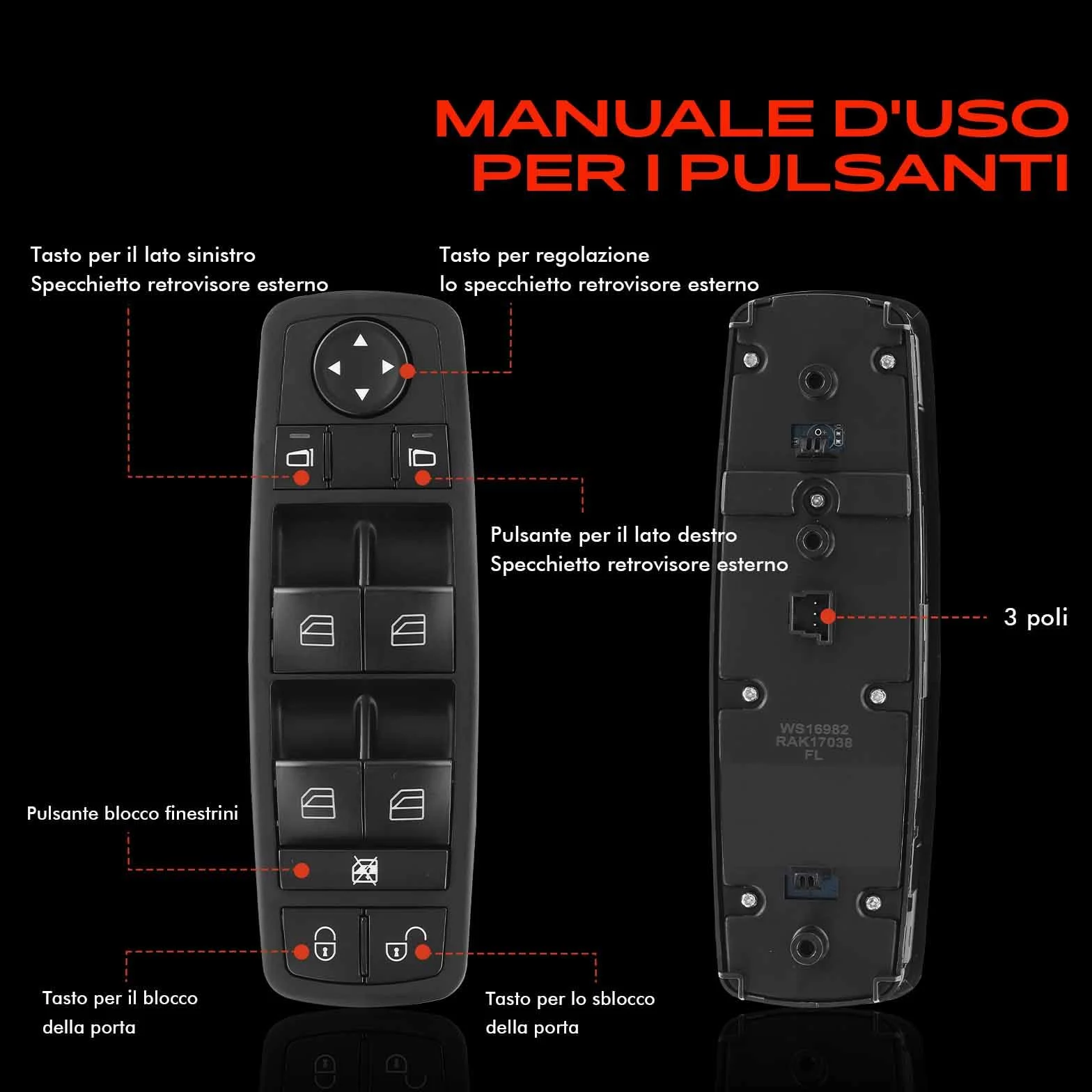 Frankberg Interruttori alzacristalli Anteriore sinistro Compatibile con B-Class W245 Classe A W169 Replace# 16982066109174