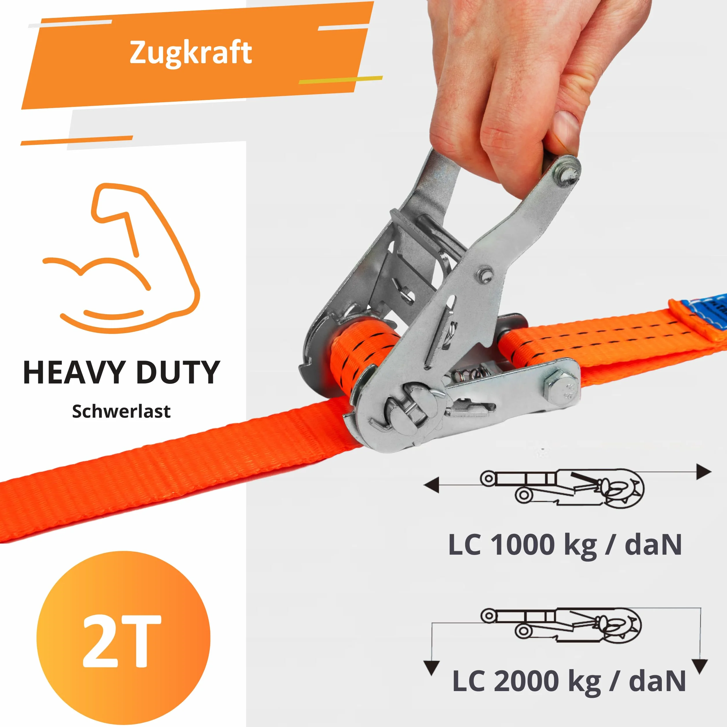 INTAKO Cinghie a Cricchetto 2000kg 35mm Set 4 Pezzi 6m EN 12195-2 TÜV GS