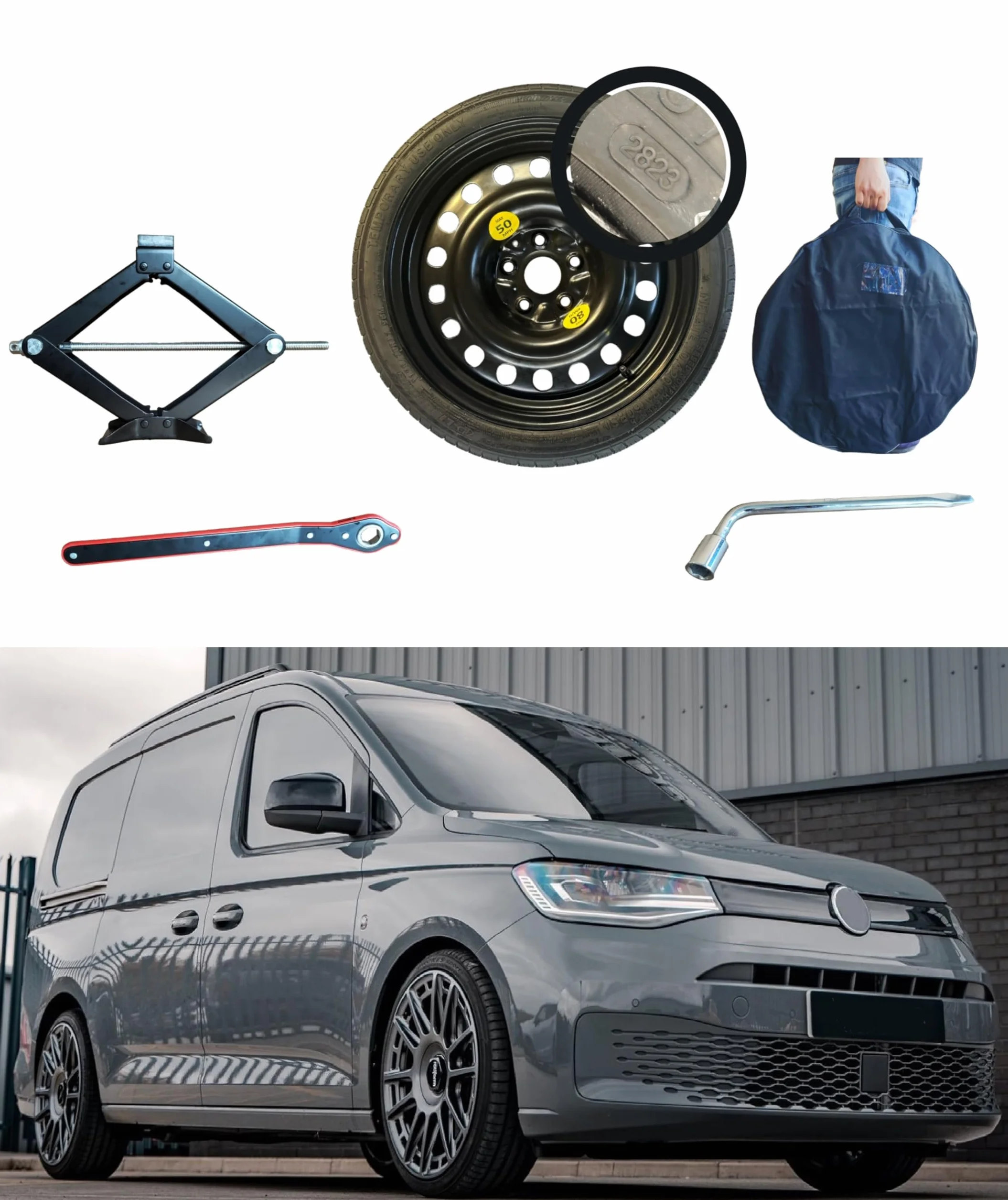 Kit Ruota di Scorta 16" per Volkswagen Caddy Caddy Life con Cric Chiave Guanti
