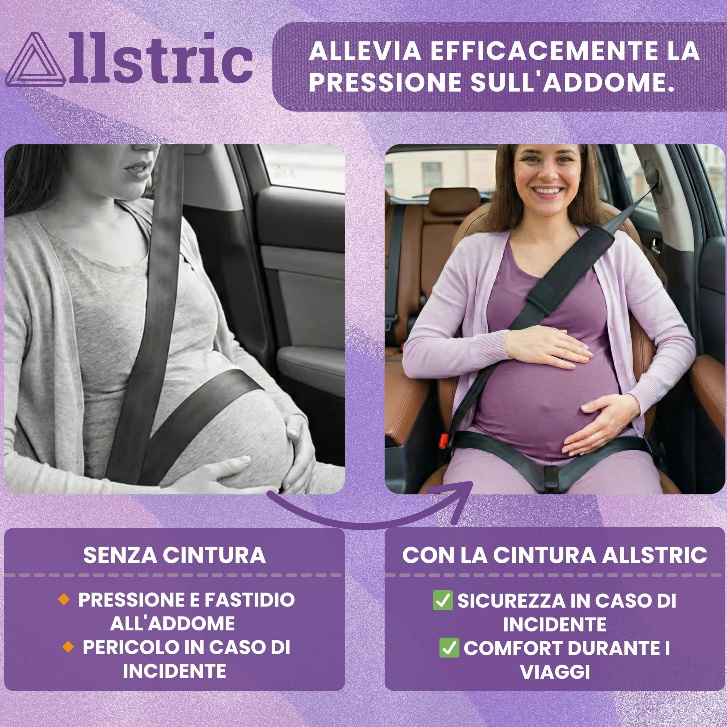 Cintura Gravidanza Auto + Cuscino Protettivo | Cintura Sicurezza Gravidanza per Proteggere da Impatti o Pressioni | Accessori Mamma Incinta per Viaggiare Sicura in Gravidanza