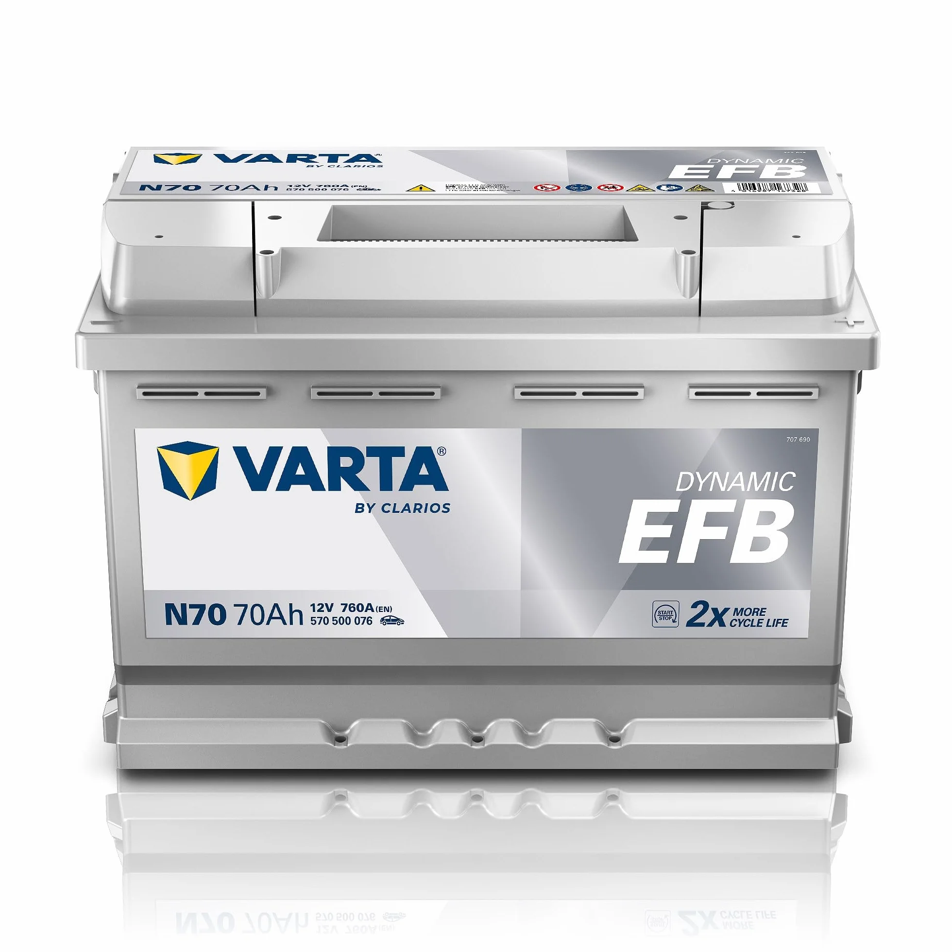 VARTA Automotive DYNAMIC EFB (N70) 12V 70Ah 760A - Batteria auto al piombo-acido per sistemi start-stop - Batteria di avviamento per macchine con elevato fabbisogno energetico - senza manutenzione