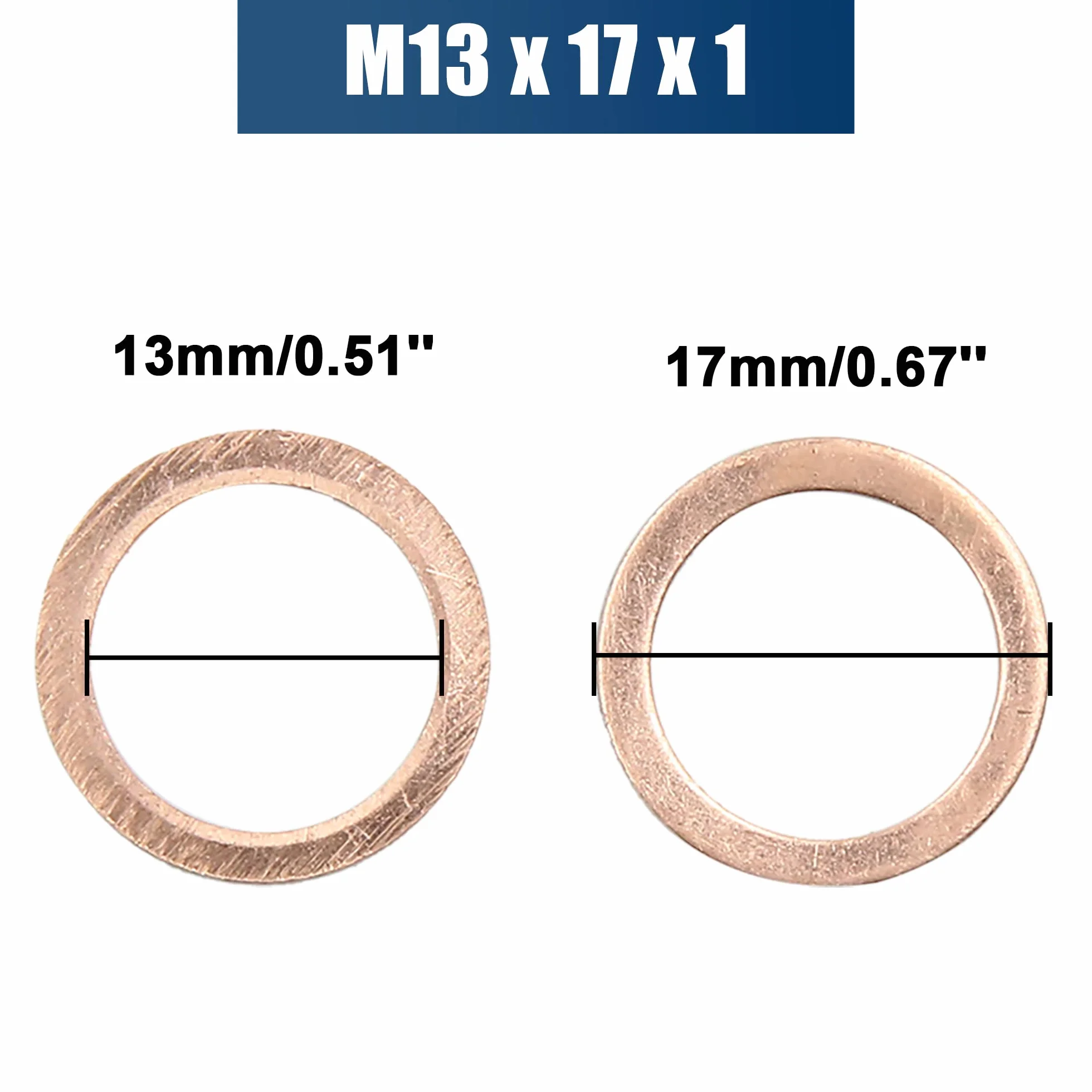 sourcing map 50 PCS 13 mm Diametro Interno Guarnizione di Motore di Auto rondella Piatta di Rame