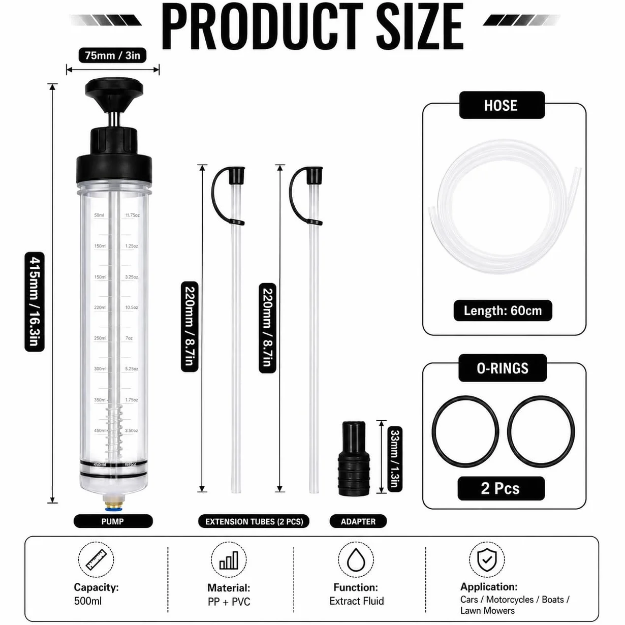 Siringa Aspirazione Olio 500 ml Estrattore Olio Motore Pompa Manuale con Tubo di Prolunga