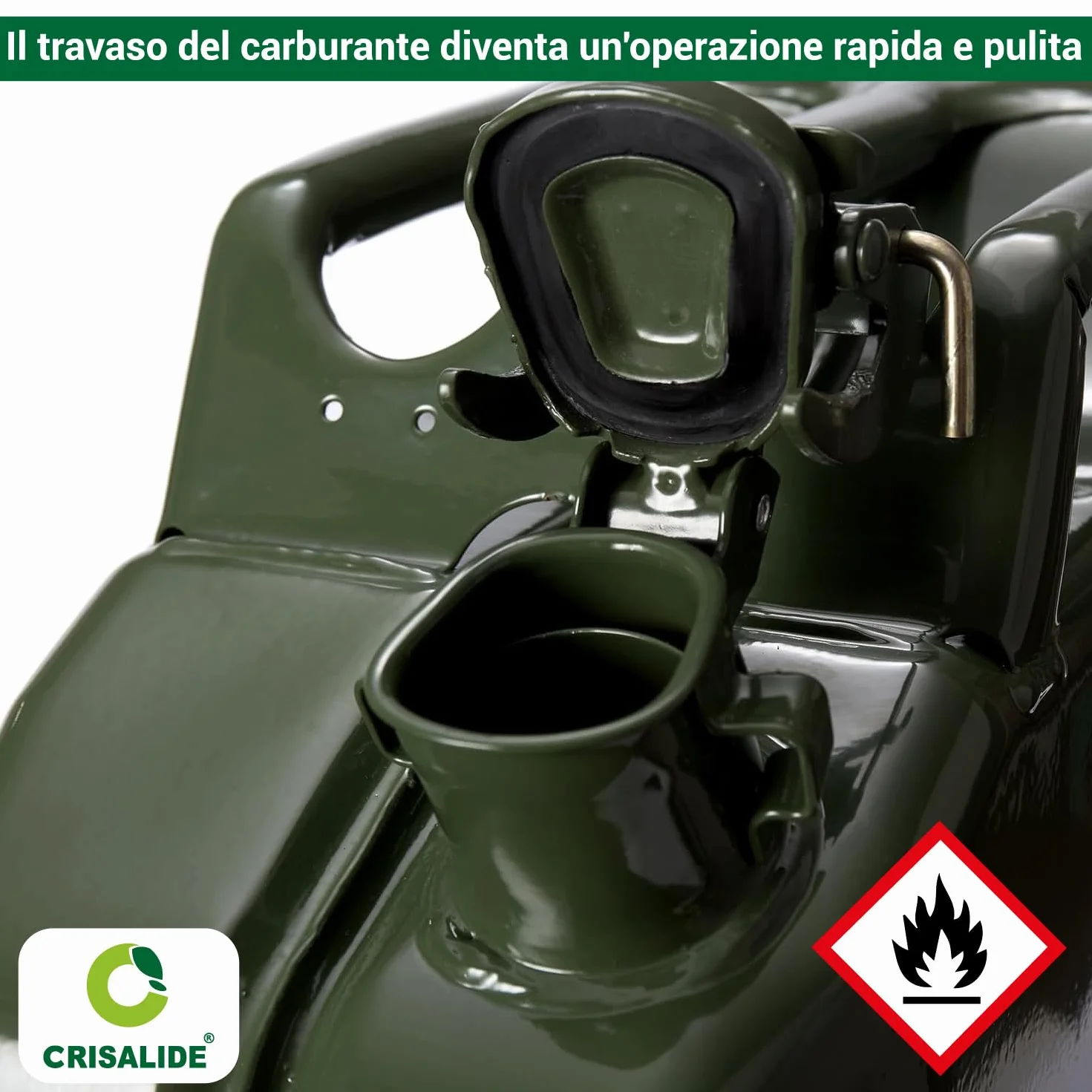 Crisalide Tanica Carburante Acciaio 20L Omologata Benzina Gasolio Antiruggine Chiusura Ermetica