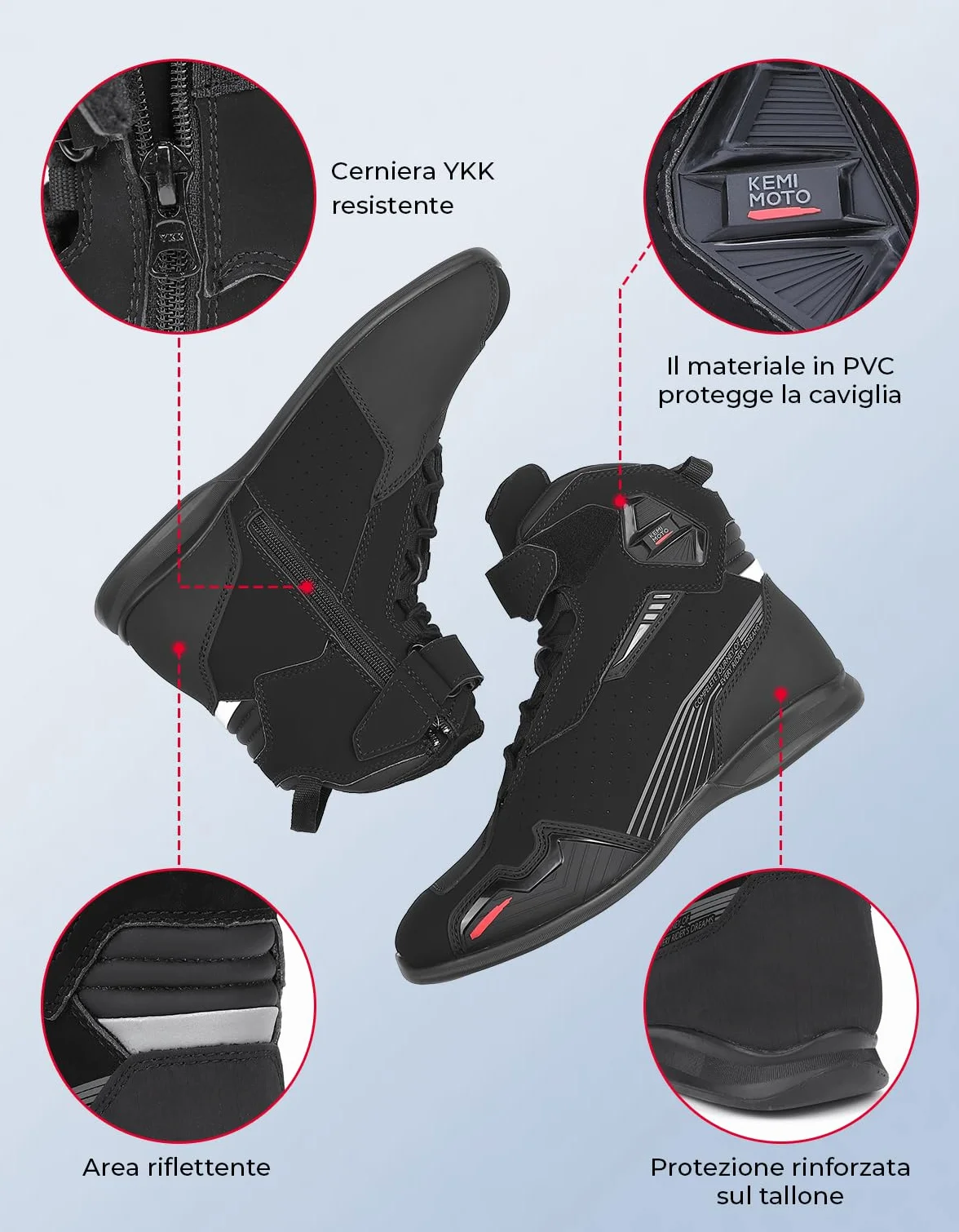 KEMIMOTO Scarpe Moto Uomo Normativa CE, Traspirante Casual Stivali Moto Uomo con Rinforzo Cambio, Antiscivolo Scarpe da Equitazione Stradale con Supporto alla Caviglia