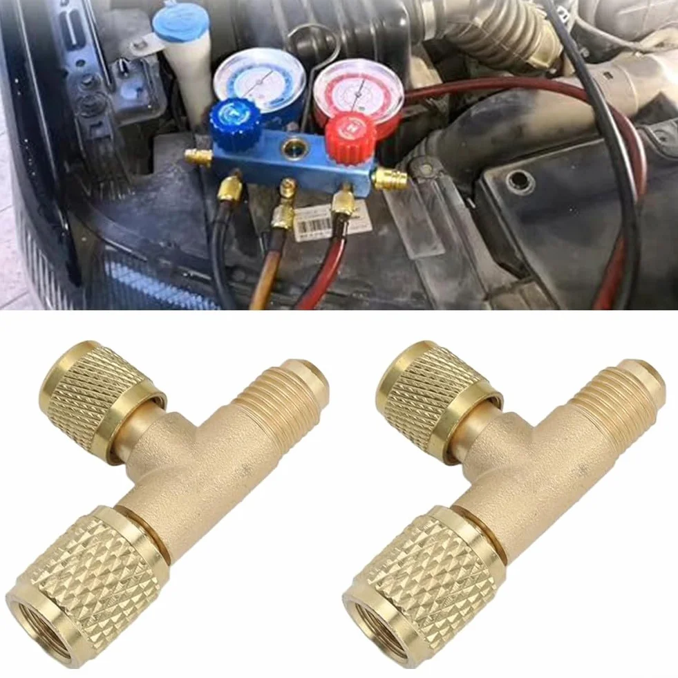 Connettore rapido in ottone Accesso Tee 1/4 SAE Valvole Core Adapter R22 R12 R134 Aria Condizionata Refrigerazione
