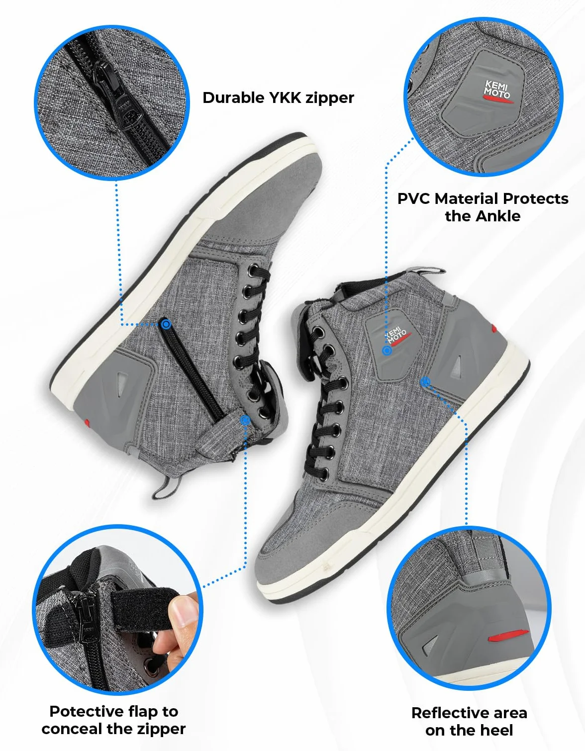 KEMIMOTO Scarpe Moto Uomo, Stivali Moto Uomo Casual con Il Cambio Marcia, Scarpe da Ginnastica da Motociclo Traspiranti con Zip Laterale