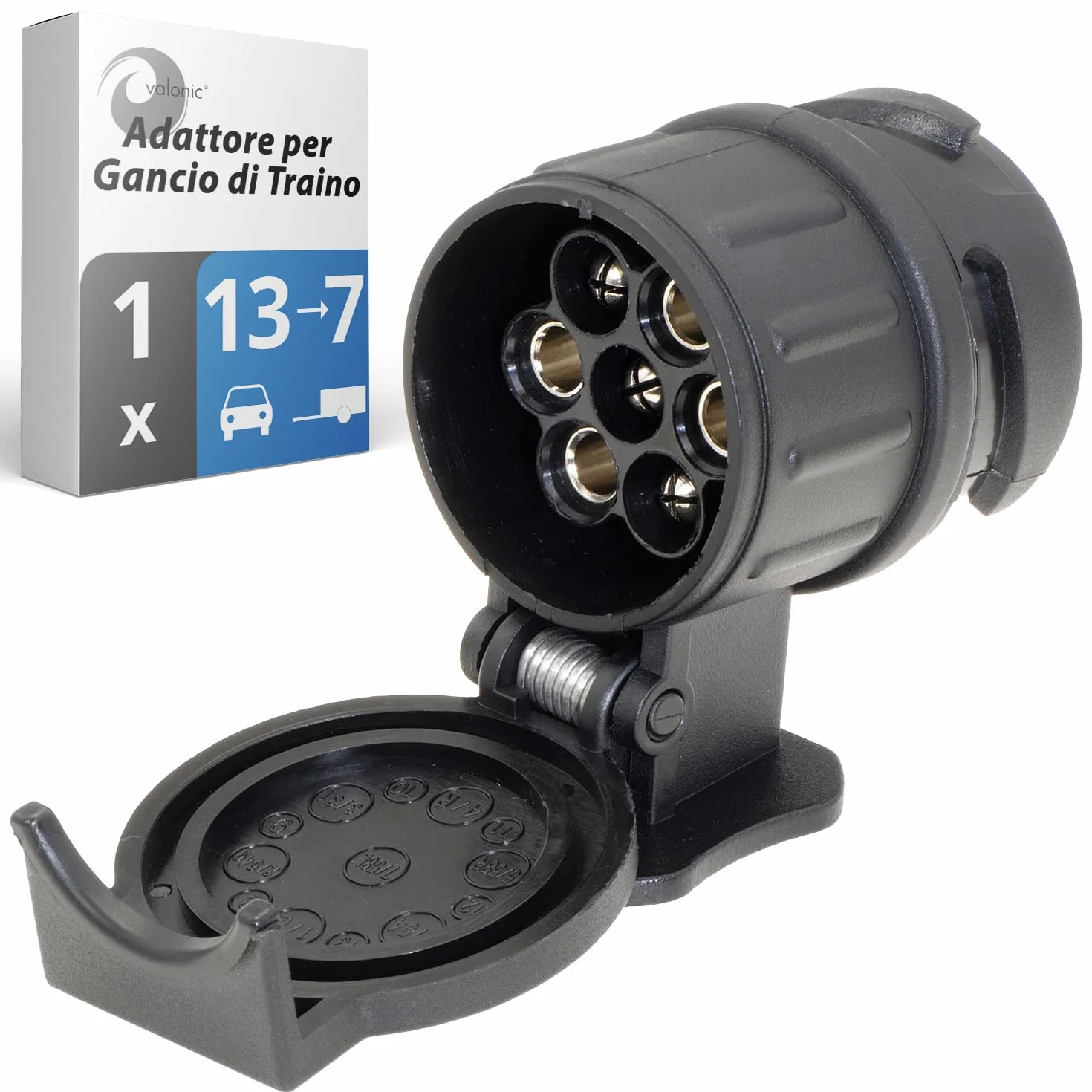 Valonic Adattatore 13 a 7 Poli per Gancio di Traino Nero