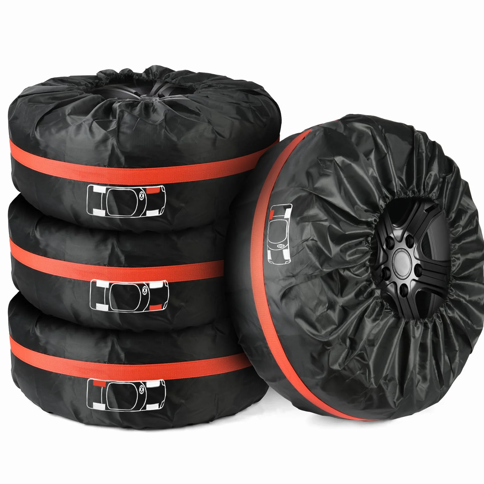 Set di 4 Borse Impermeabili per Pneumatici Auto, Copertura Protettiva in PU, Diametro 80 cm, 19-23 Pollici Nero