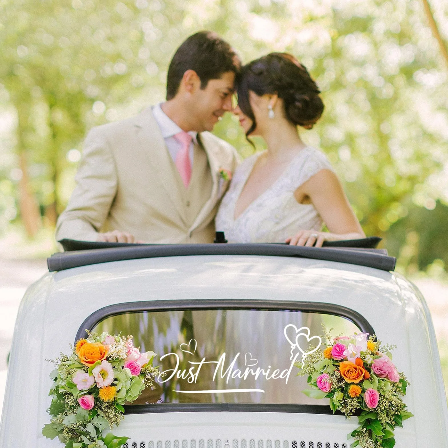 Just Married Adesivo decorativo per auto nuziale,appena sposati adesivo per paraurti matrimonio,Car Decal Wall Sticker,decorazione autoadesiva dell'automobile vinile della decalcomania,palloncino