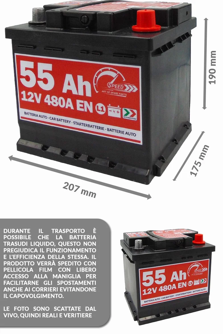 BATTERIA AUTO ORIGINALE SPEED BY SMC CODICE 7903430 L155 12V 55AH 480A EN CON POLO POSITIVO A DESTRA
