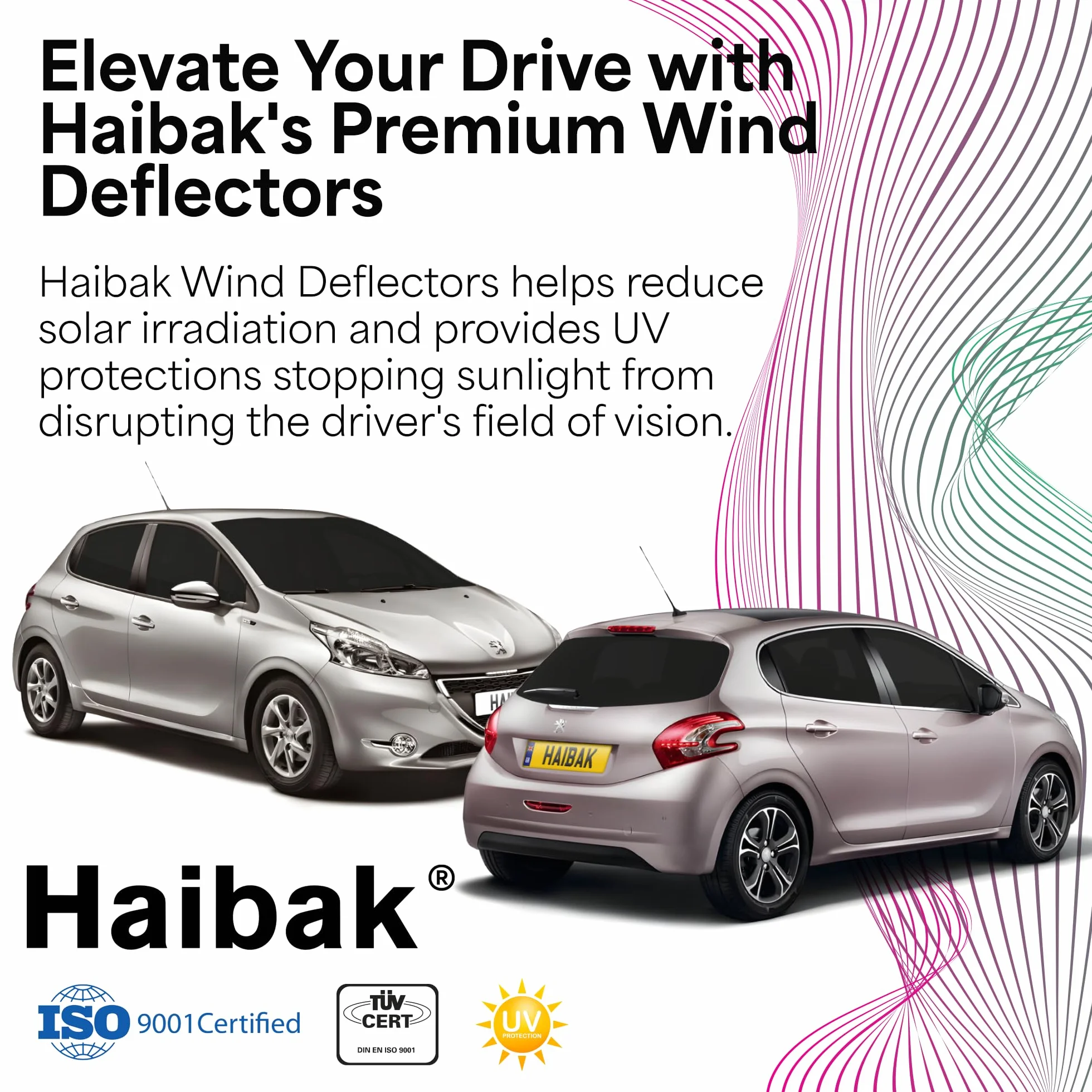 Haibak Wind Deflectors Set Compatible With Peugeot 208 HH 2012-2018 5 Doors 4pc Tinted in Channel Fitment