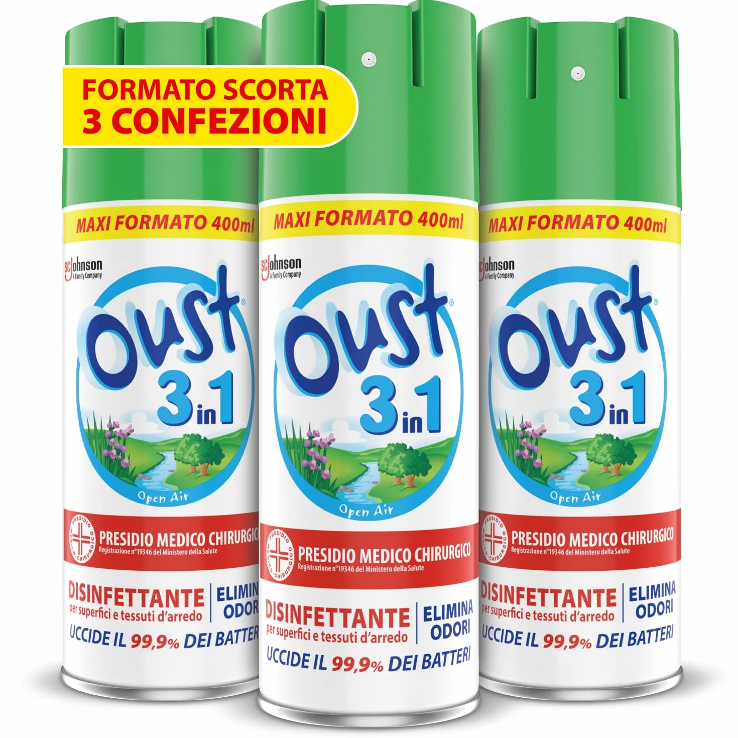 OUST 3in1 Spray Elimina Odori Disinfettante 3x400ml