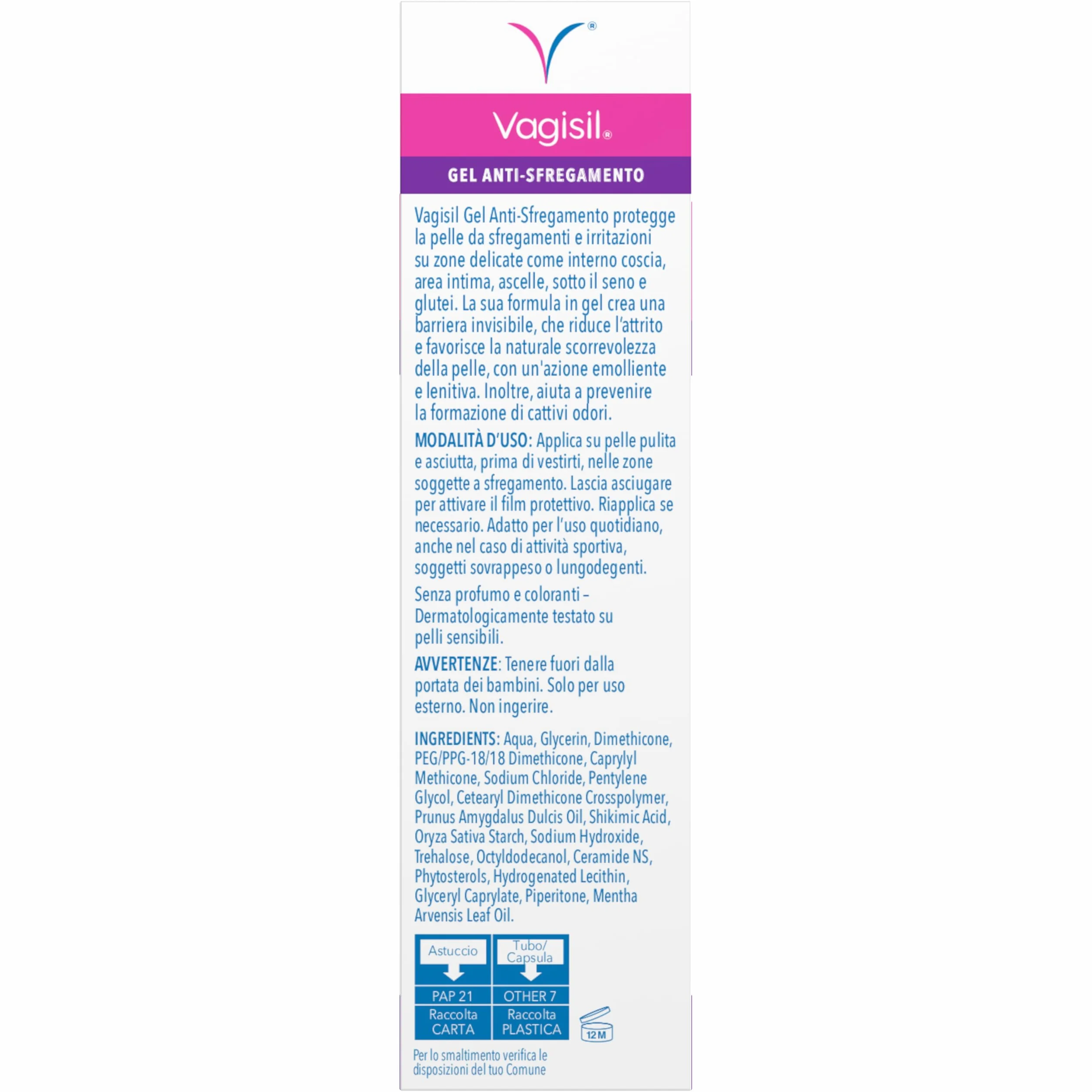 Vagisil Gel Antisfregamento Protegge Irritazioni Arrossamenti Anti-odore Resistente Acqua Sudore