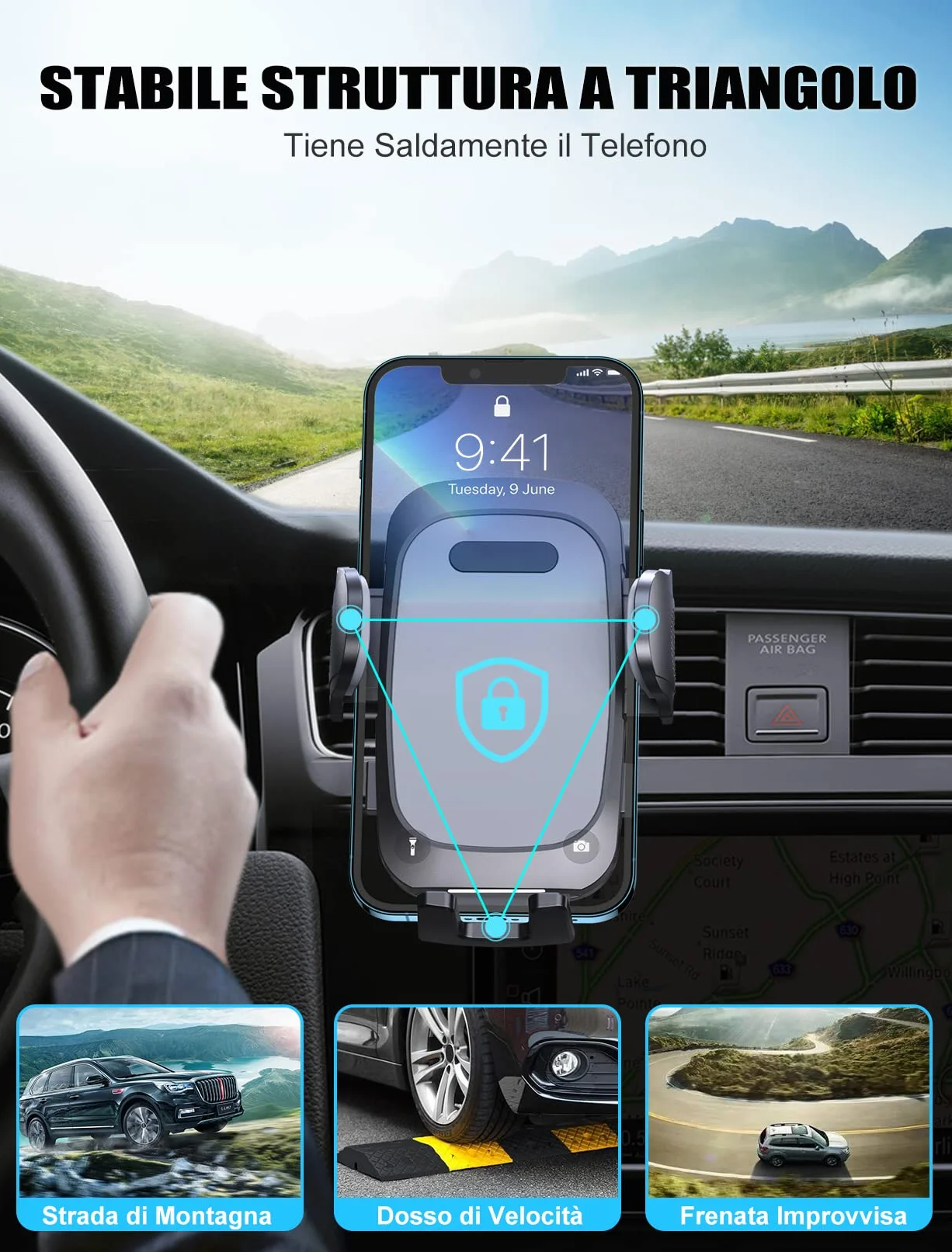 Mohard Porta Cellulare Auto, [Gancio Aggiornato & Stabile] Telefono Auto Bocchetta d'Aria Rotante a 360° Supporto Cellulare, Impugnature Cellulari Set per Interni Automobile per iPhone 16/15/14, 4-7"