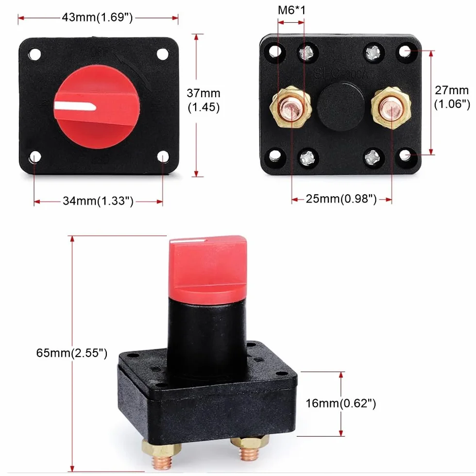 Greluma 1 pezzo Isolatore rotante di disconnessione della batteria, interruttore di interruzione dell'alimentazione da 12-24 V per auto, barca, furgone, camion, camper, roulotte