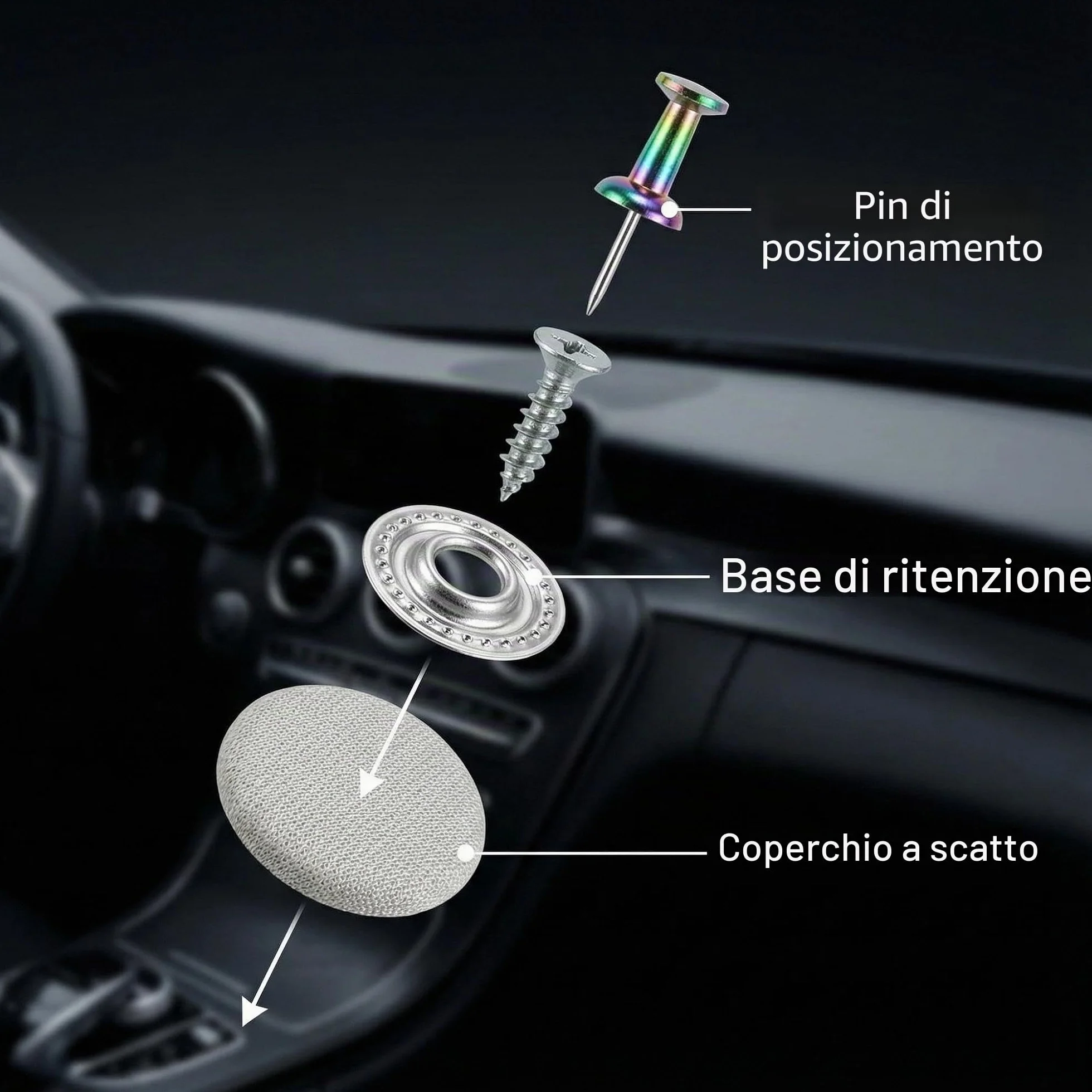 Wenrescry Set di riparazione universale per tettuccio auto, 100 pezzi, clip e bottoni con 100 perni di posizionamento, cacciaviti e metro a nastro, resistente alla ruggine