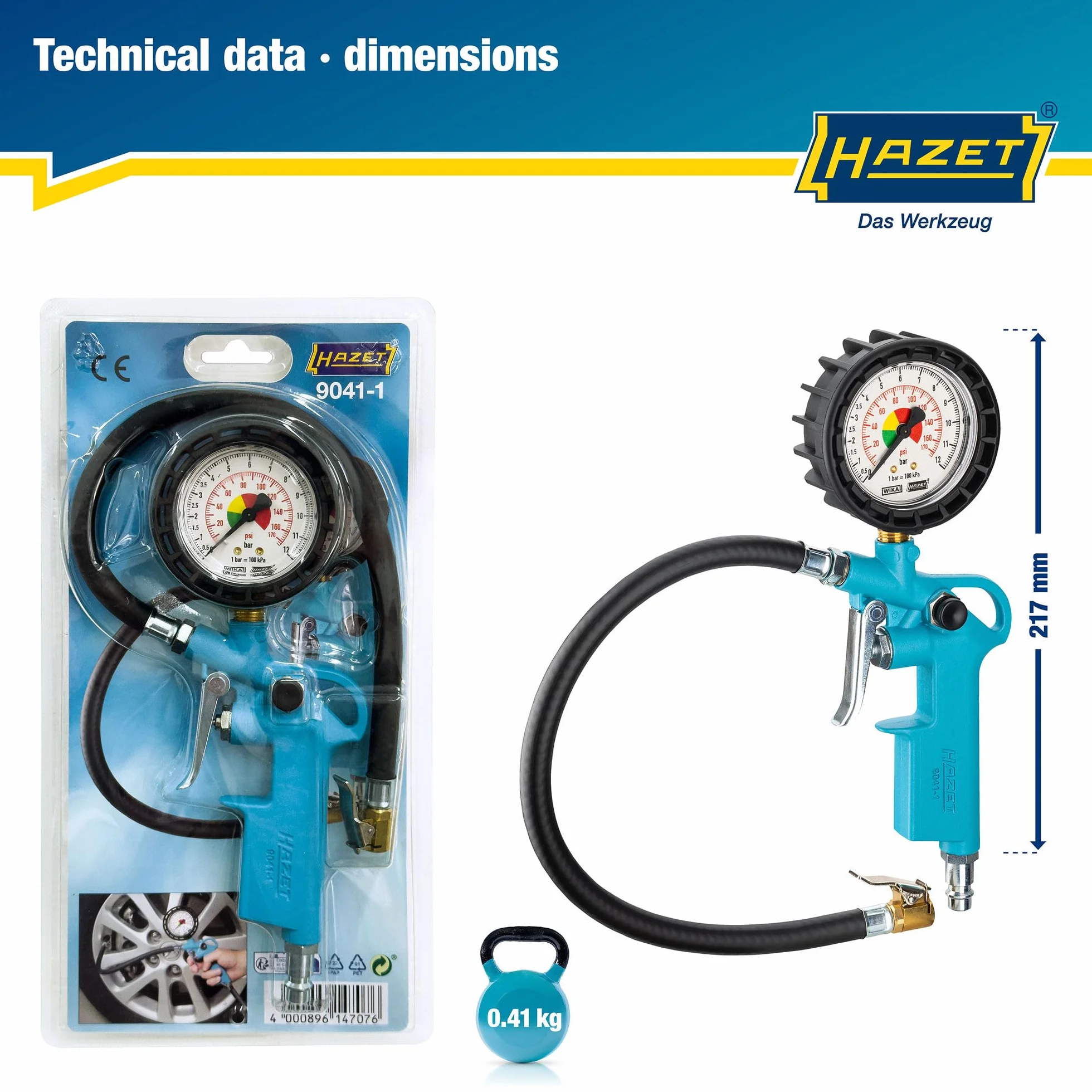 Hazet 9041-1 Strumento Per Controllo Pressione Pneumatici Argento