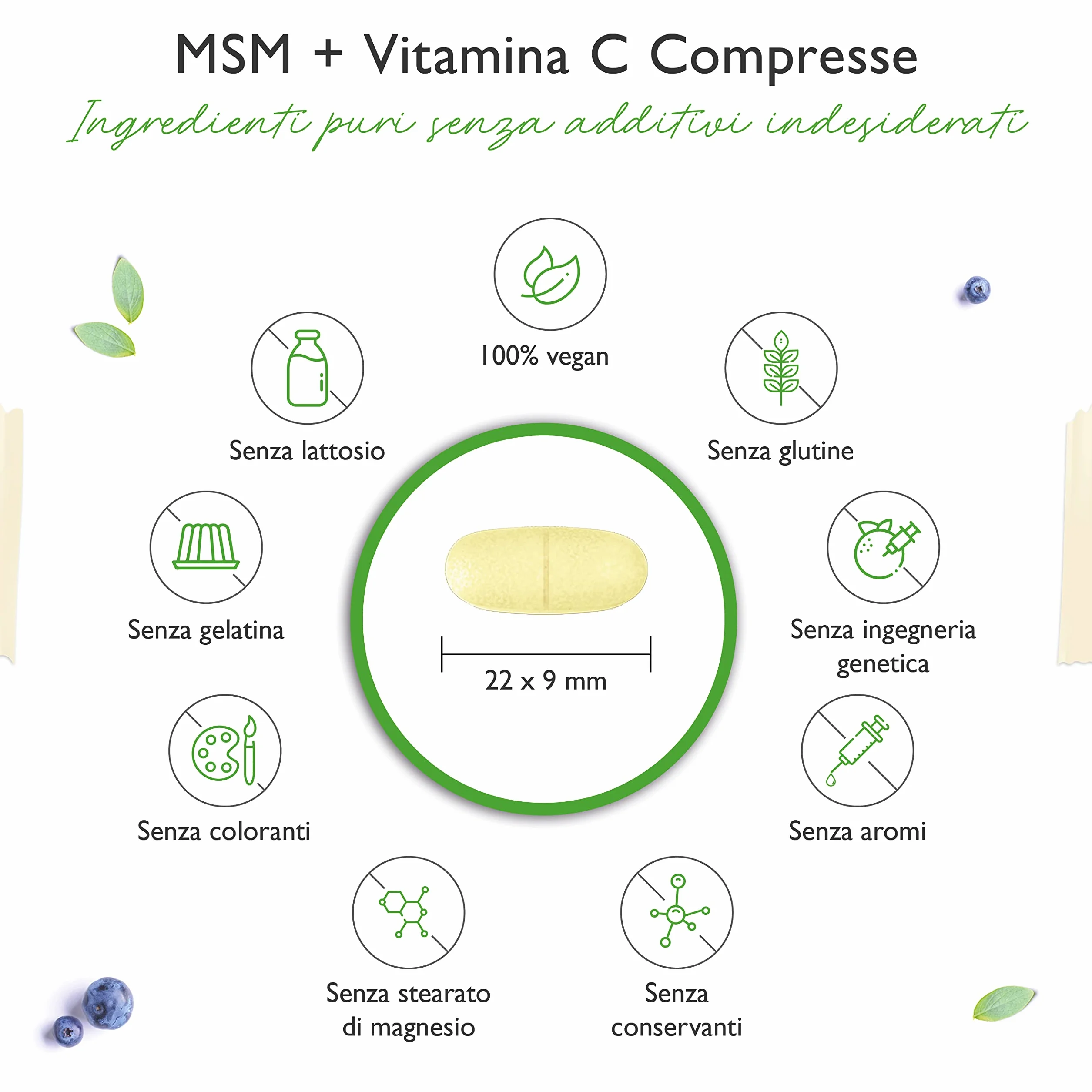 MSM 2000mg 365 compresse con vitamina C naturale acerola vegan