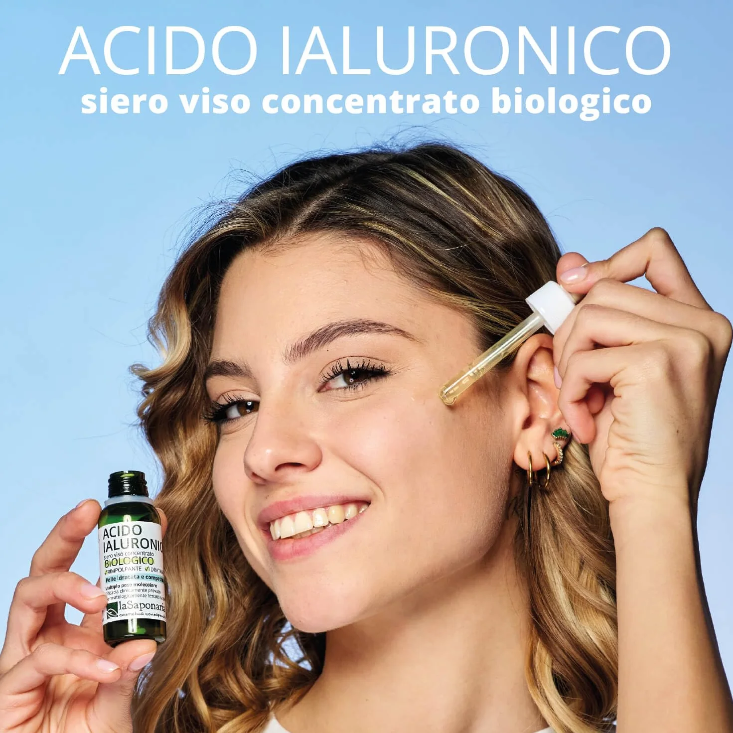 La Saponaria Siero viso antiage Acido ialuronico multiplo peso molecolare Rimpolpante Idratante Liftante 30ml