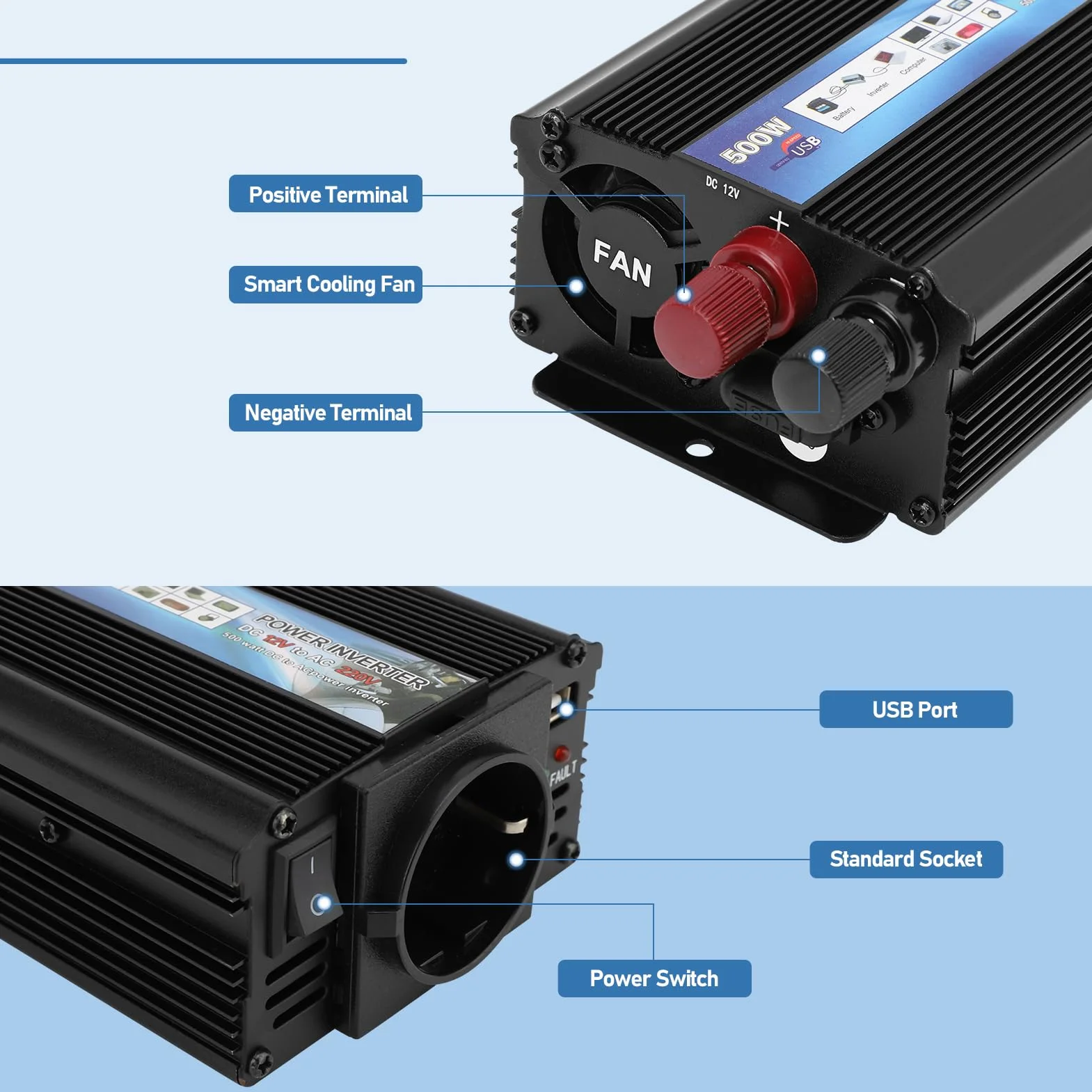 Convertitore di Potenza 350W 12V 220V DC AC USB Onda Sinusoidale Modificata