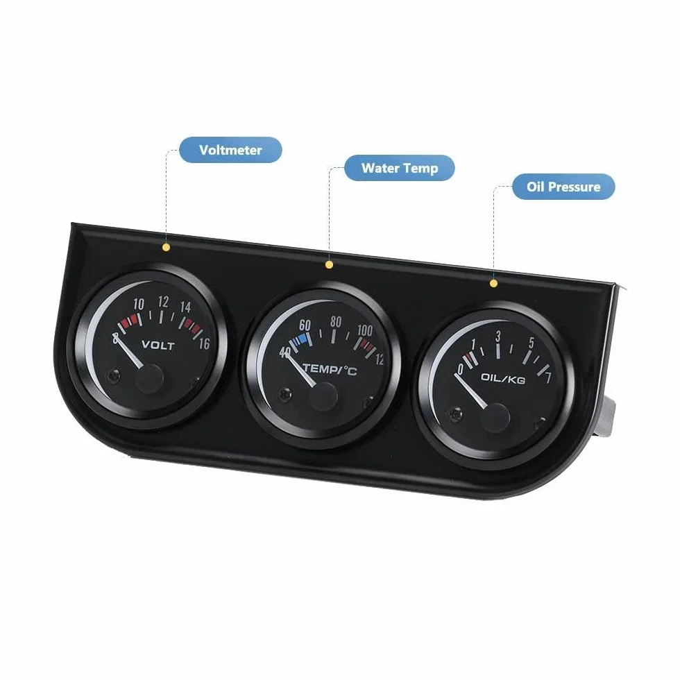 Riloer Sensore 3 in 1 Manometro Olio Indicatore Temperatura Acqua 12V per Auto Camion Trattori