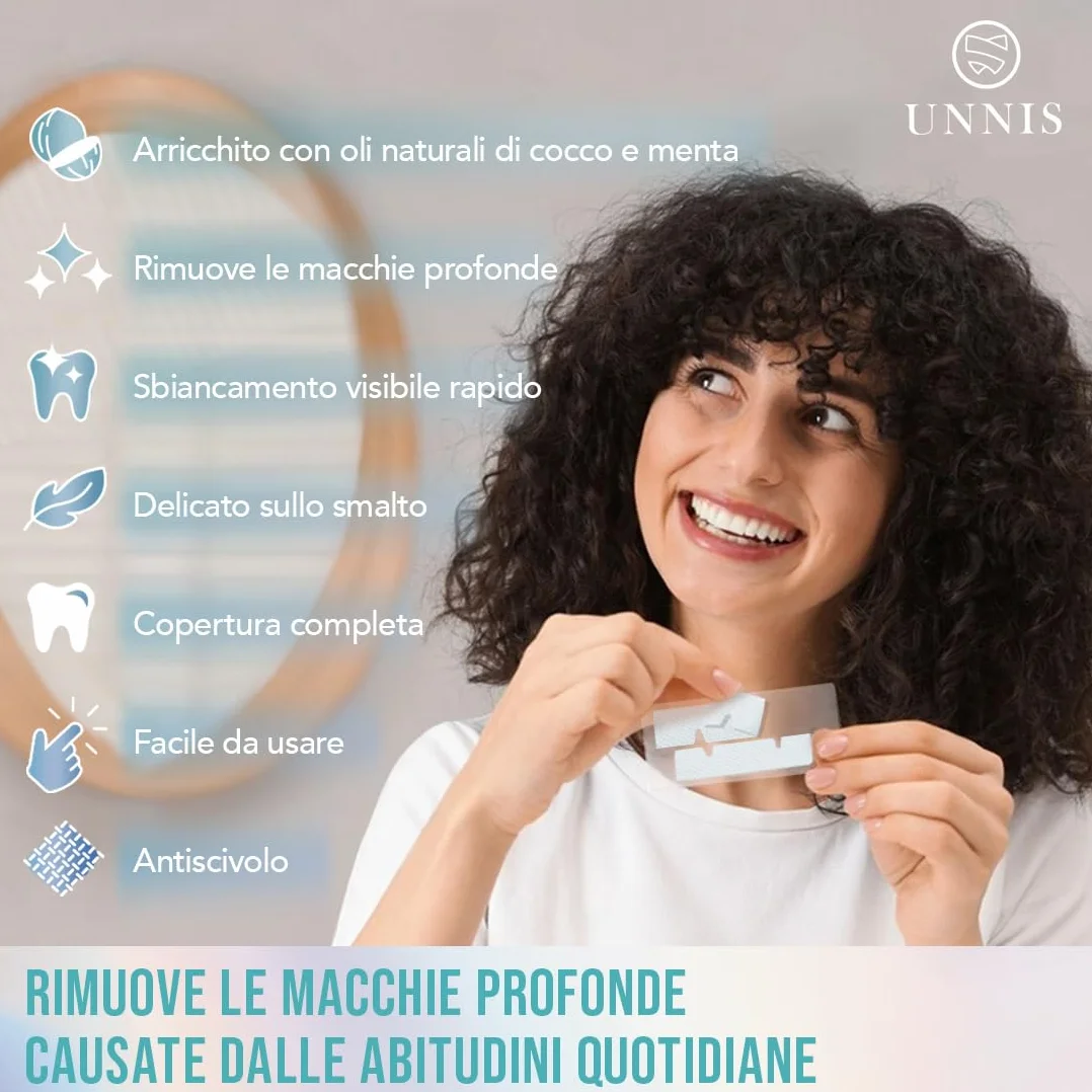 Strisce Sbiancanti Denti, Confezione da 14 Strisce, Trattamento 7 Giorni, Sbiancamento Denti Sicuro per Denti Sensibili, Senza Perossido