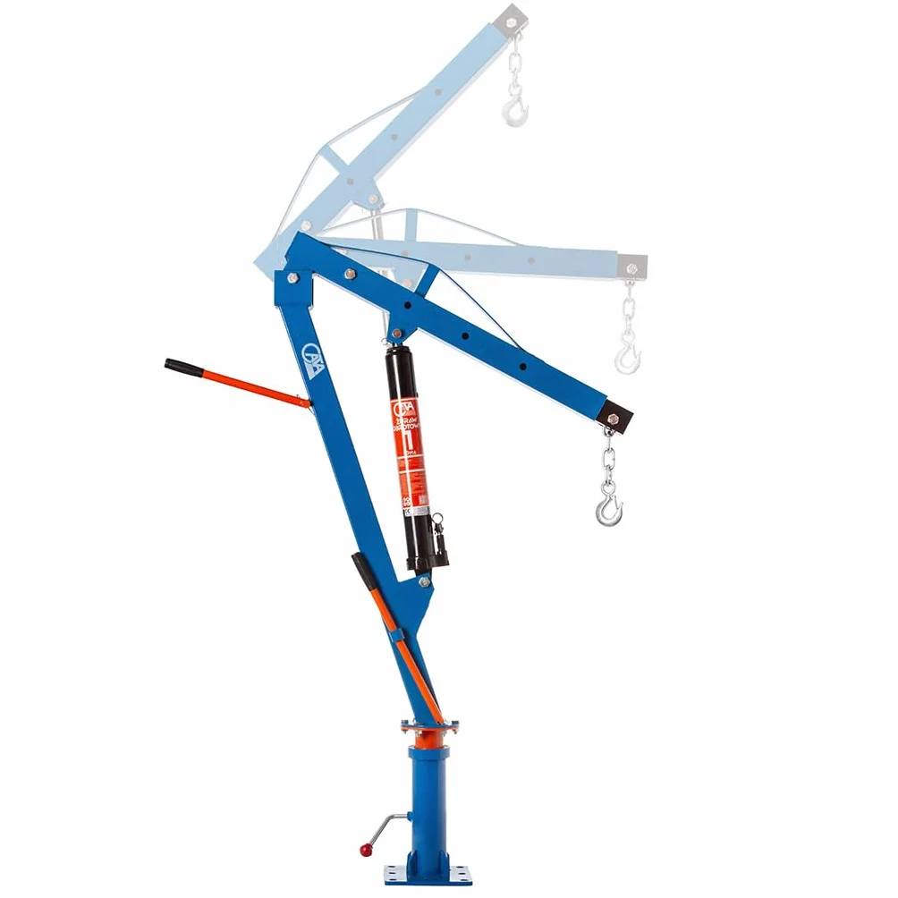 Gru idraulica girevole 1T con rotazione 360° Braccio estensibile 4 livelli 500-1000 kg Cilindro idraulico potente Base 21×21 cm Altezza 199-250 cm