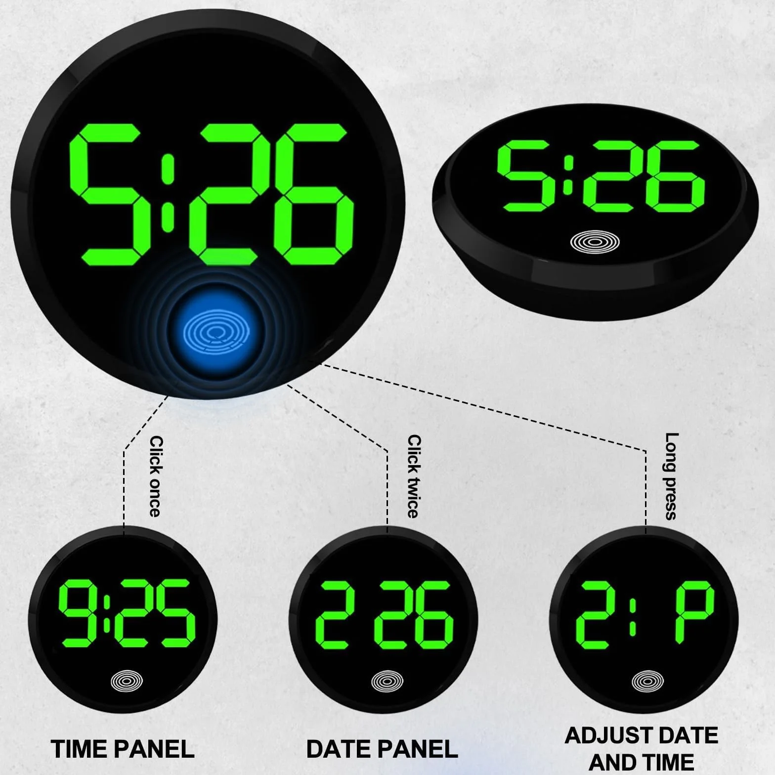 Orologio da cruscotto per auto, mini orologio digitale autoadesivo per veicoli