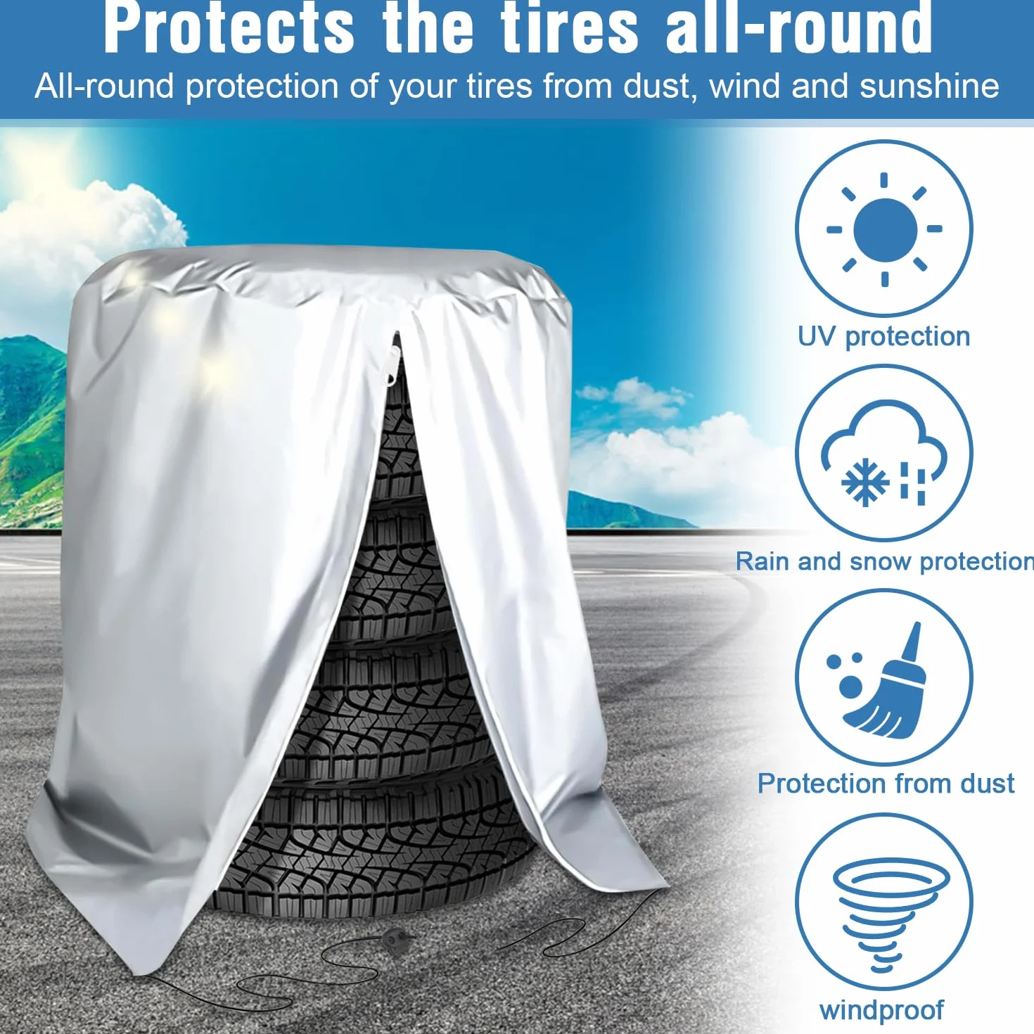 Copertura per Pneumatici Impermeabile Borsa Auto 84x120cm Argento 4 Pneumatici 18-22 Pollici