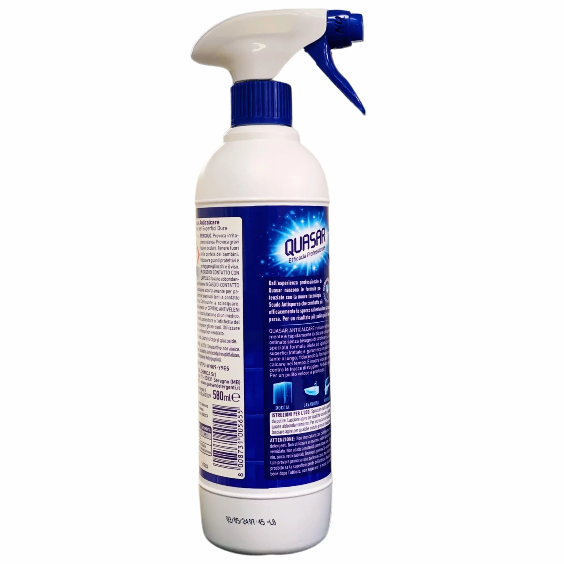 Quasar ANTICALCARE EXTRAFORTE SET PULIZIA 580ml Azione Rapida Salva Cromature Antiruggine Panno Soft Lattice 30x30
