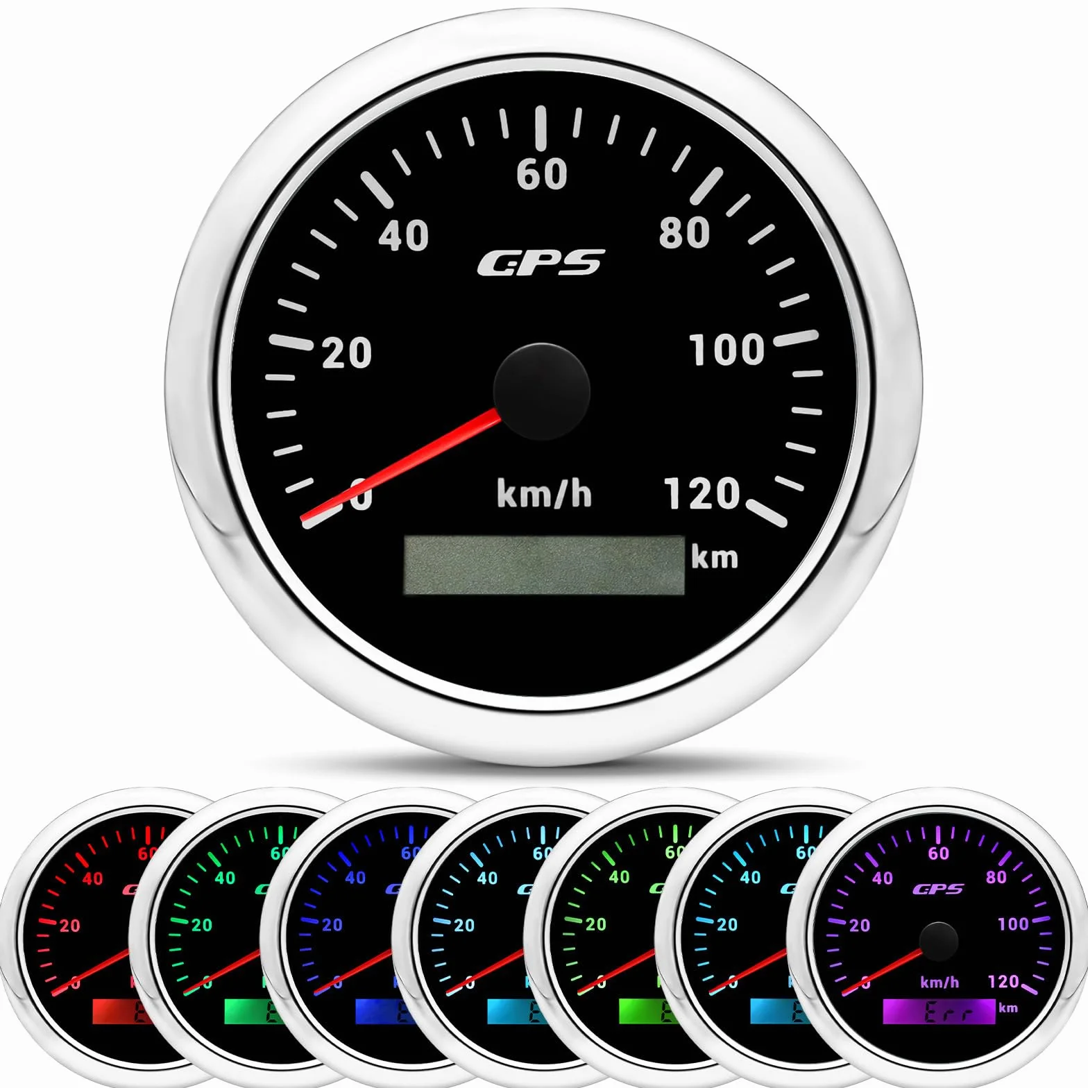 Tachimetro GPS da 85 mm, contachilometri 0-120 km/H, impermeabile, IP67, 7 colori, per auto, barca, yacht, 12 V/24 V