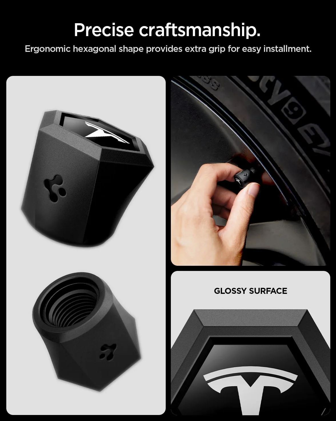 Spigen Set da 4 Tappi per Valvole Pneumatici Magnetici per Tesla Model 3/Y/X/S con TPU, Antigraffio, Coprivalvole Aria Progettati per Accessori Tesla - Argento