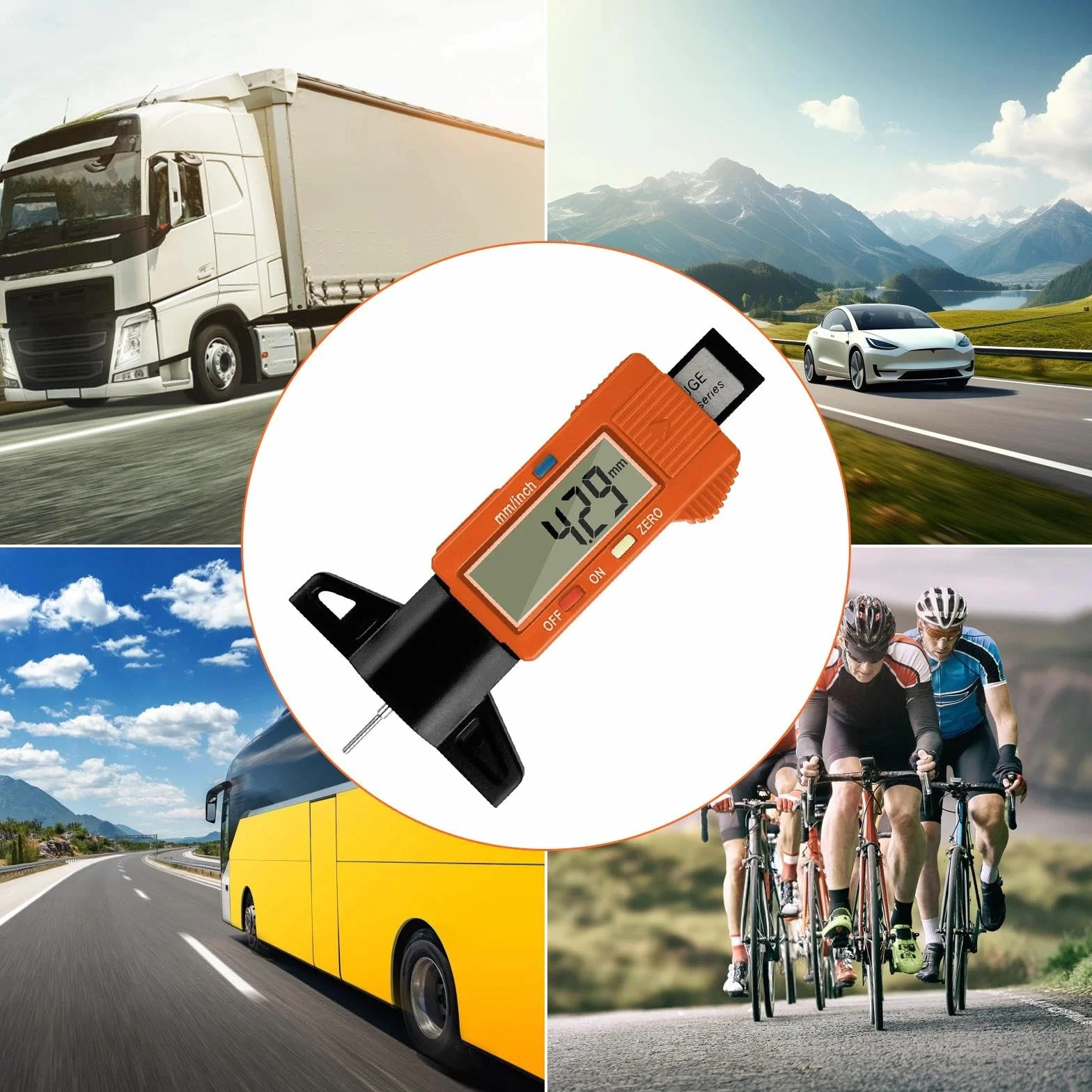 Gvolatee Misuratore Battistrada Pneumatici Digitale con LCD Display Profondimetro per Auto Furgoni Camion Moto Arancia
