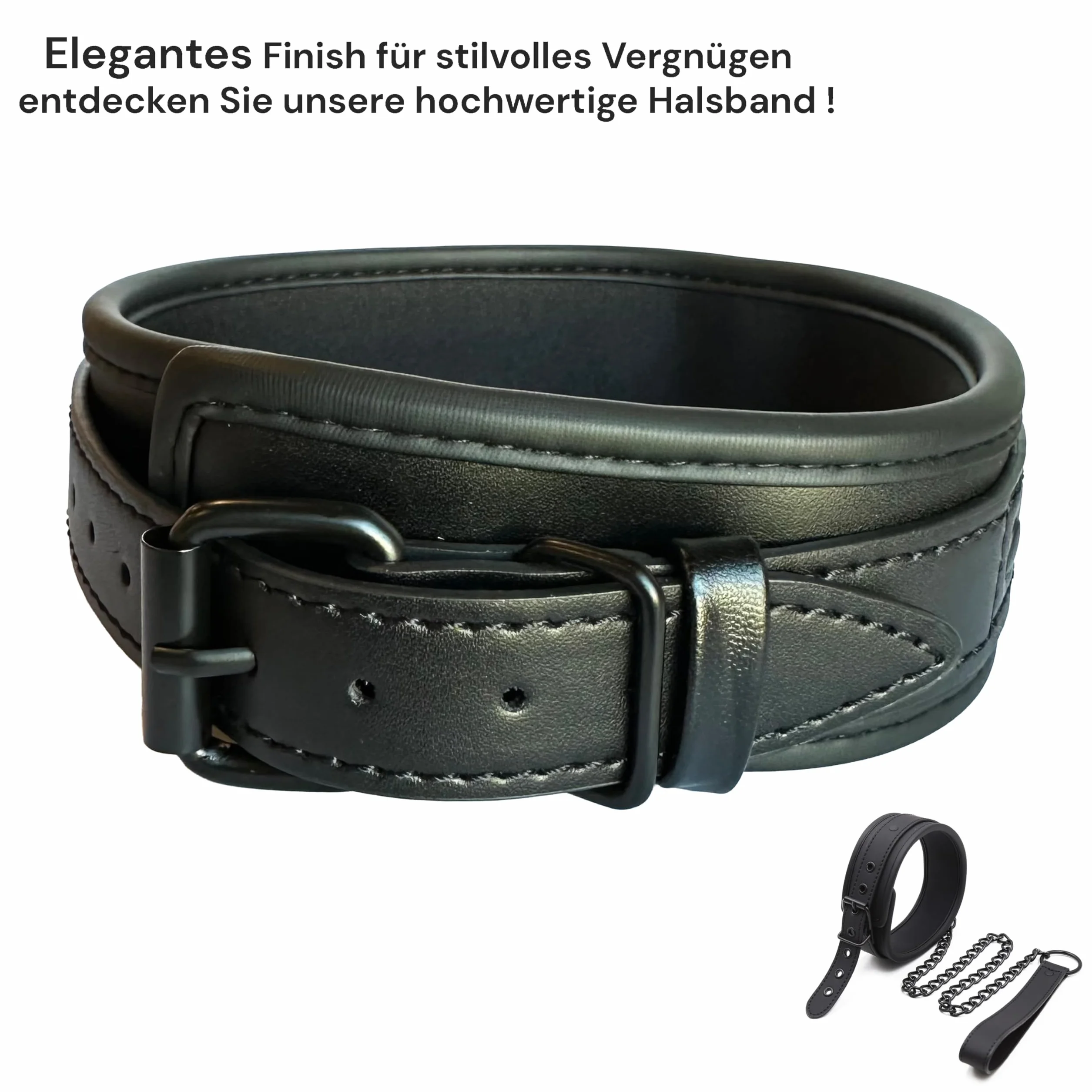Collare BDSM Nero con Guinzaglio 60 cm Pelle Sintetica Regolabile per Adulti