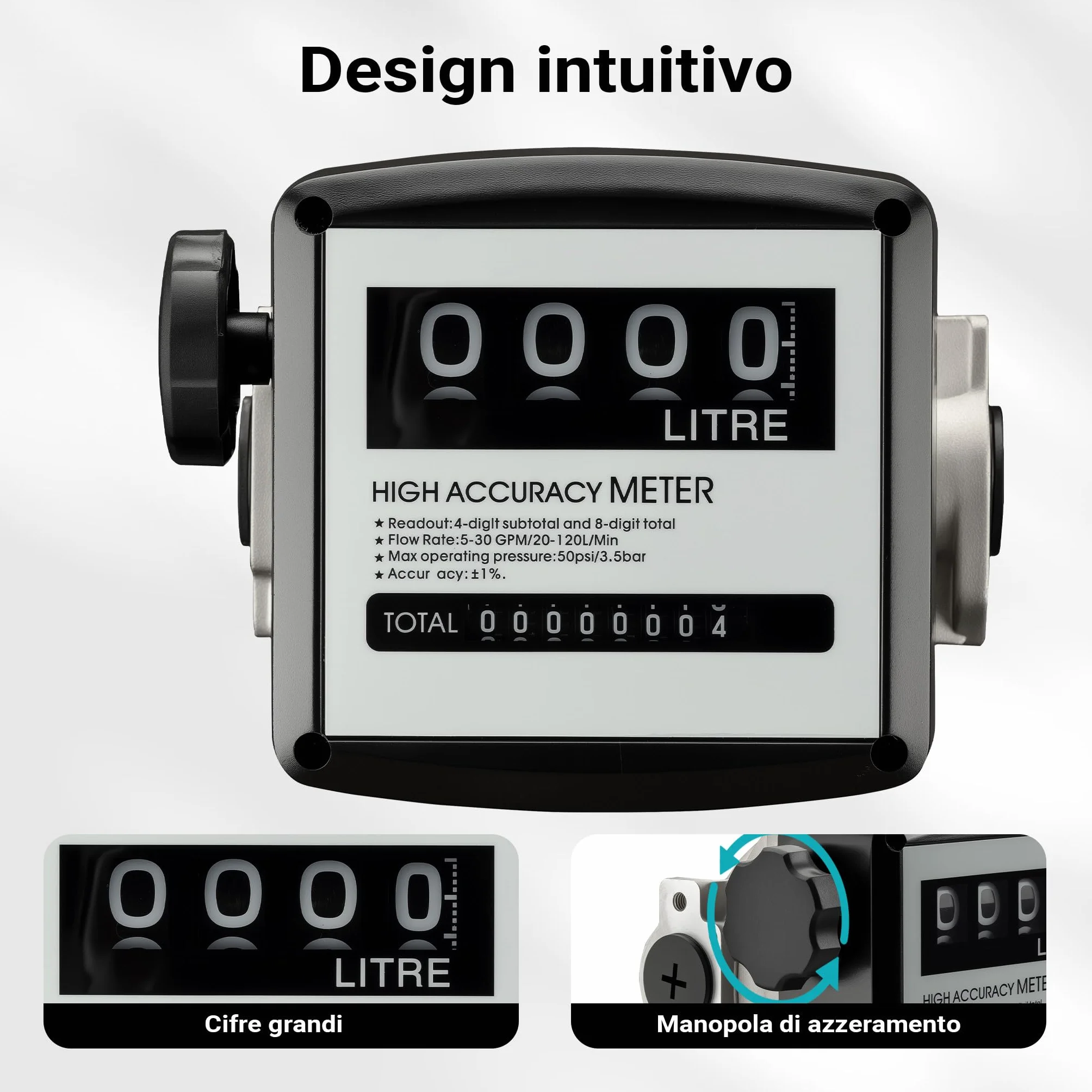 Contatore per pompa gasolio diesel 3,5 bar 20-120 l/min 25,4 mm indicatore flusso